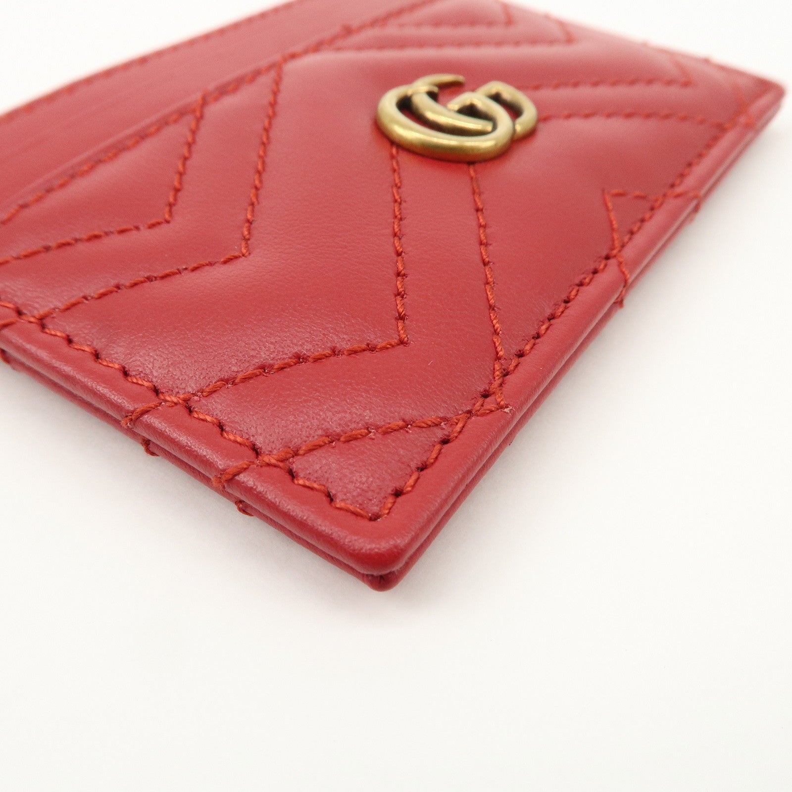 GUCCI GG Marmont Leather Card Case Red Gold Hardware 443127