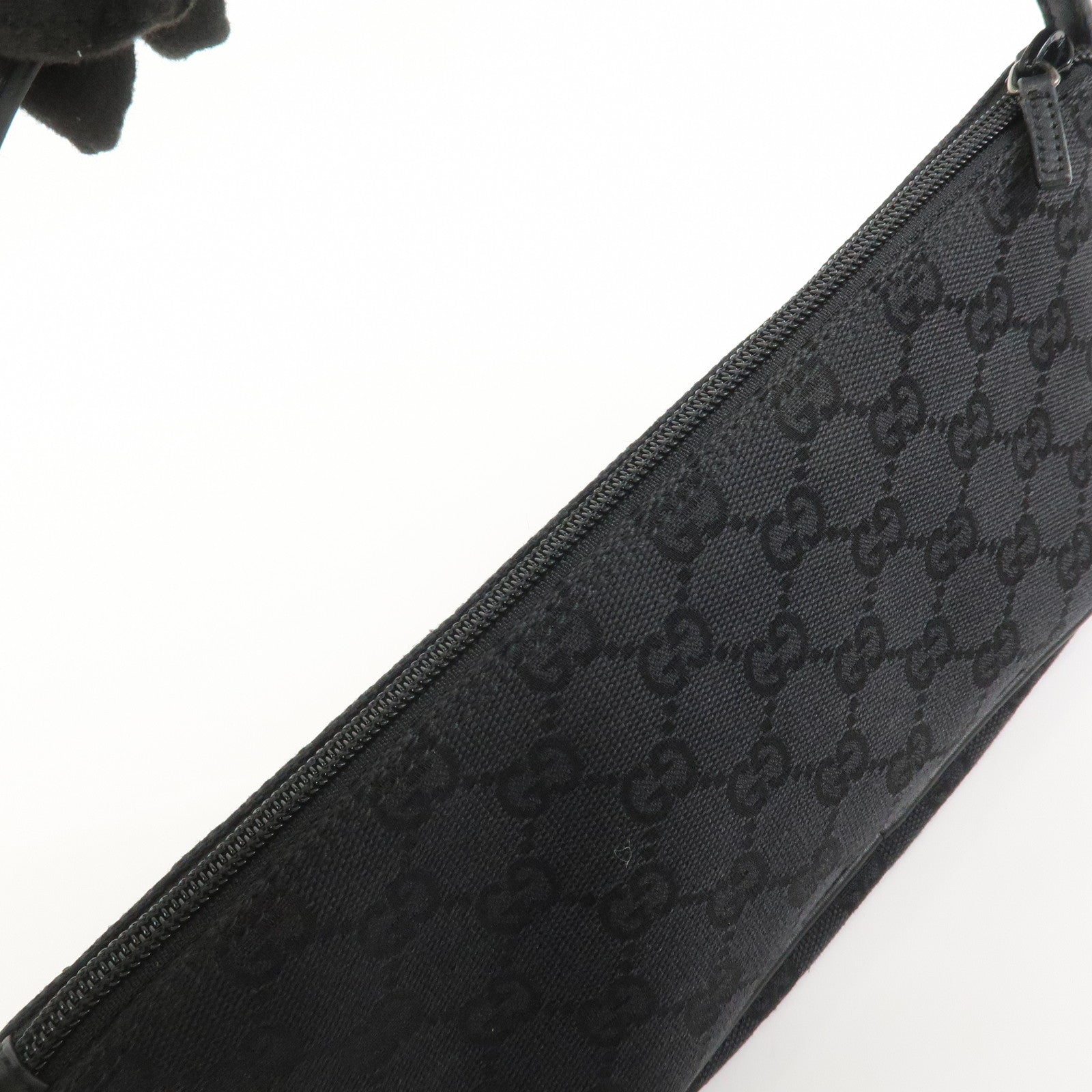 GUCCI Boat Bag GG Canvas Leather Hand Bag Black 07198