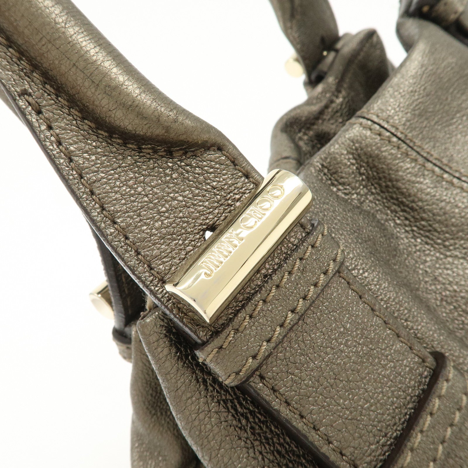 JIMMY CHOO Tulita Leather Shoulder Bag Hand Bag Metallic Brown