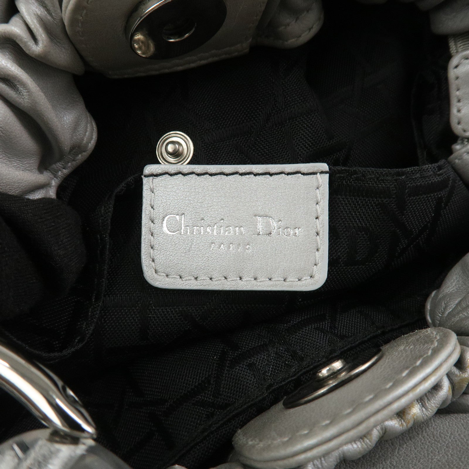 Christian Dior Maris Pearl Leather Hand Bag Silver Gray
