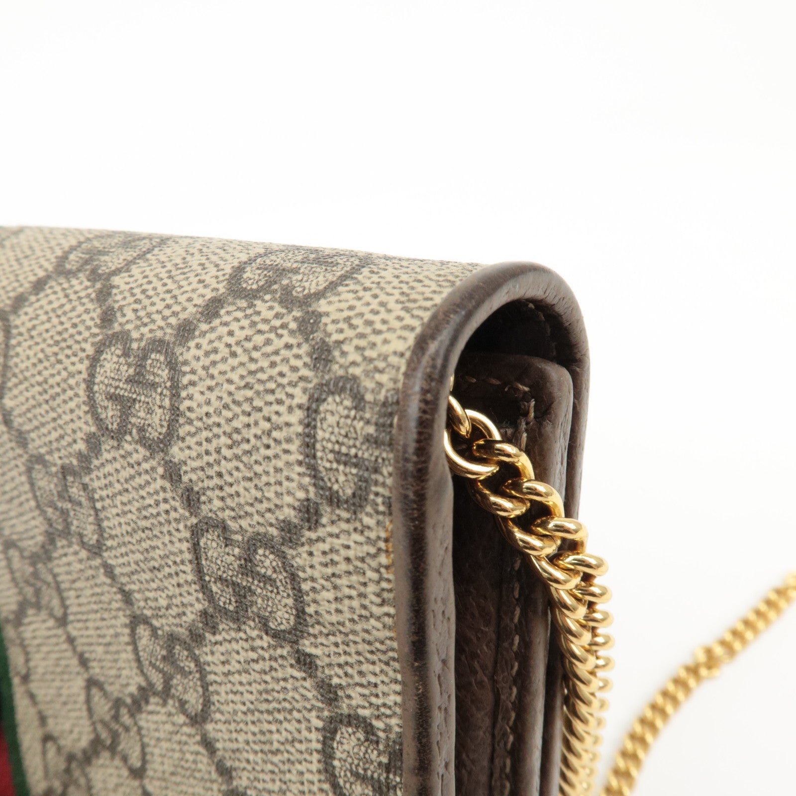 GUCCI Ophidia GG Supreme Leather Chain Wallet Beige Brown 546592 Used