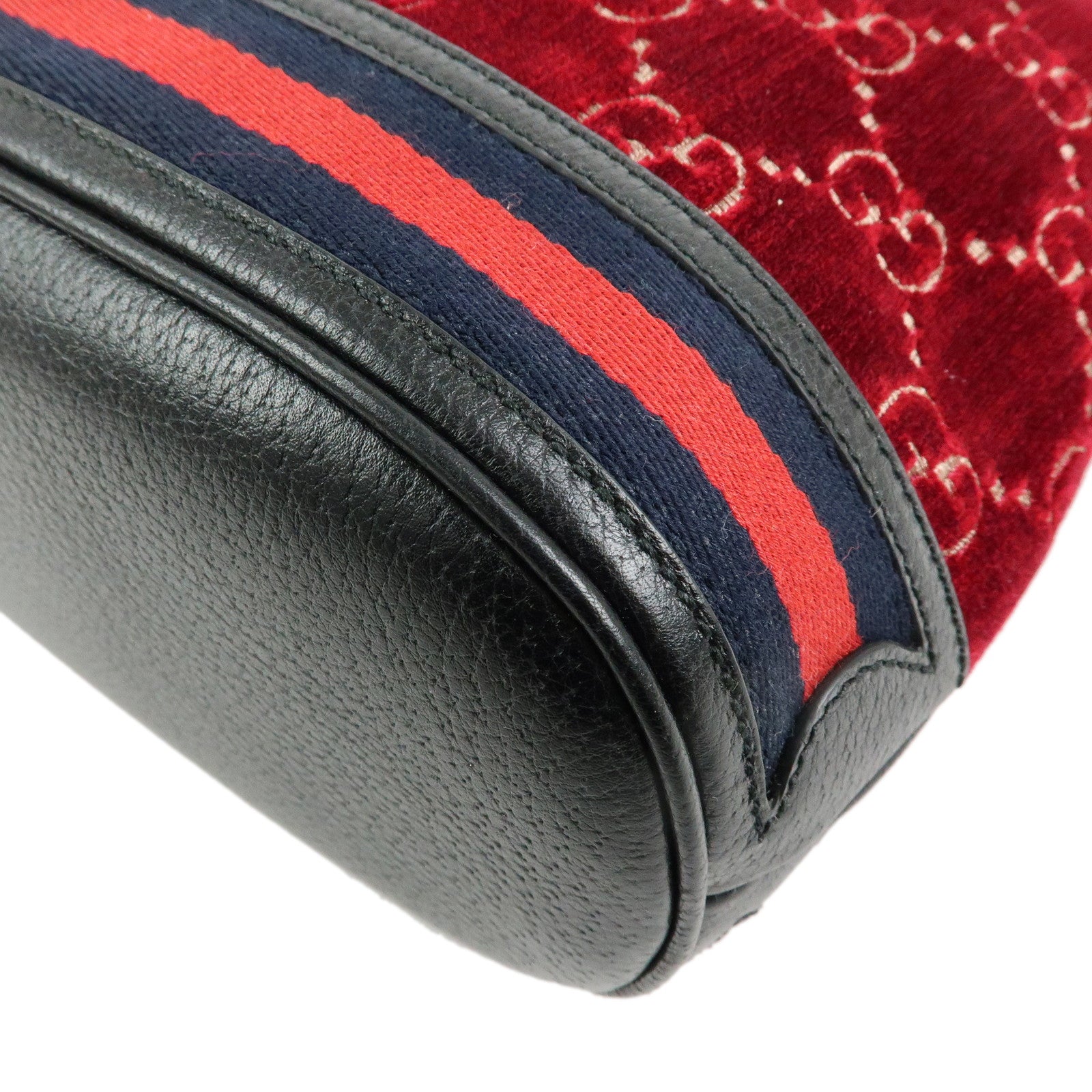 GUCCI Sherry GG Velvet Leather Shoulder Bag Red Black 574960
