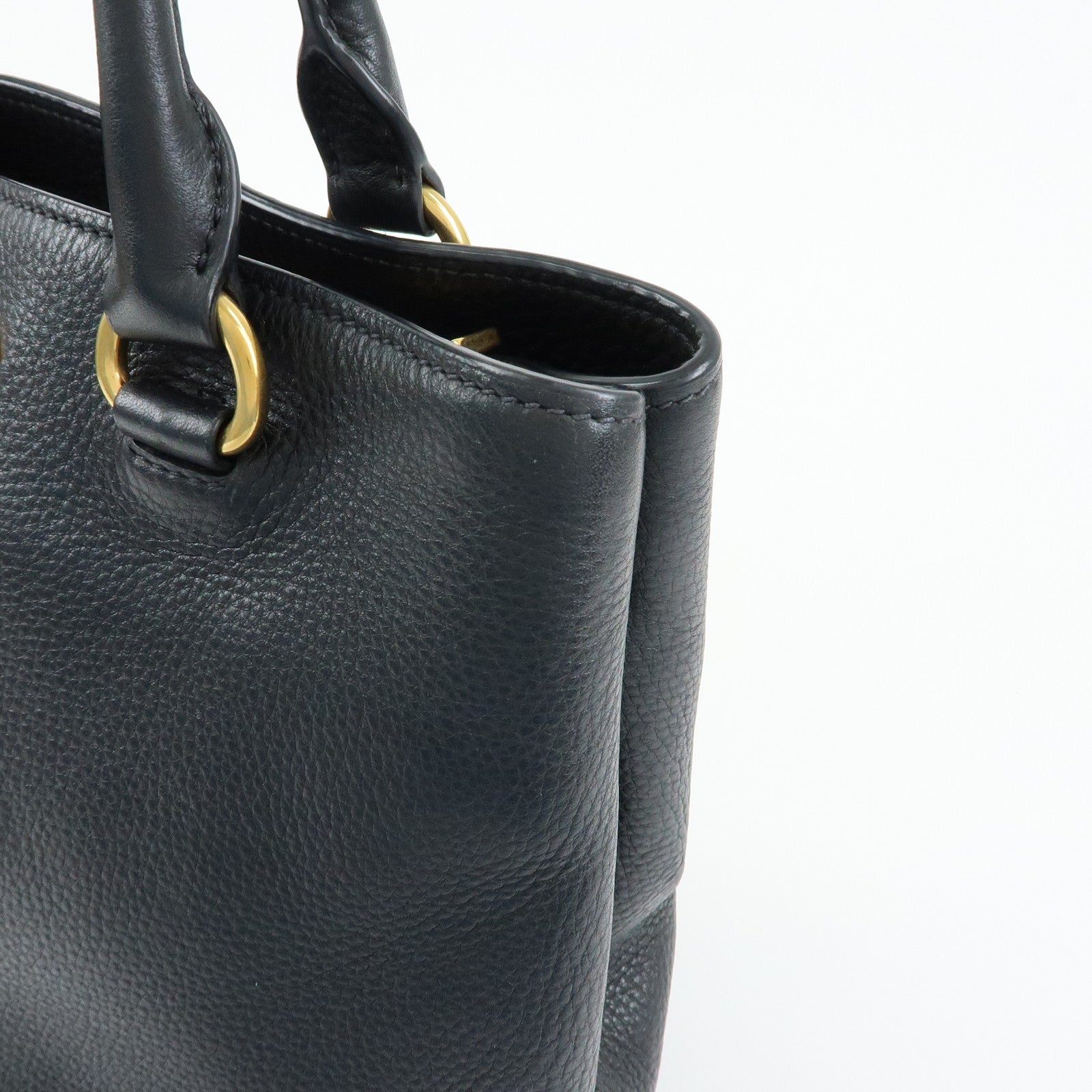 PRADA Logo Calf Leather Tote Bag Hand Bag Black