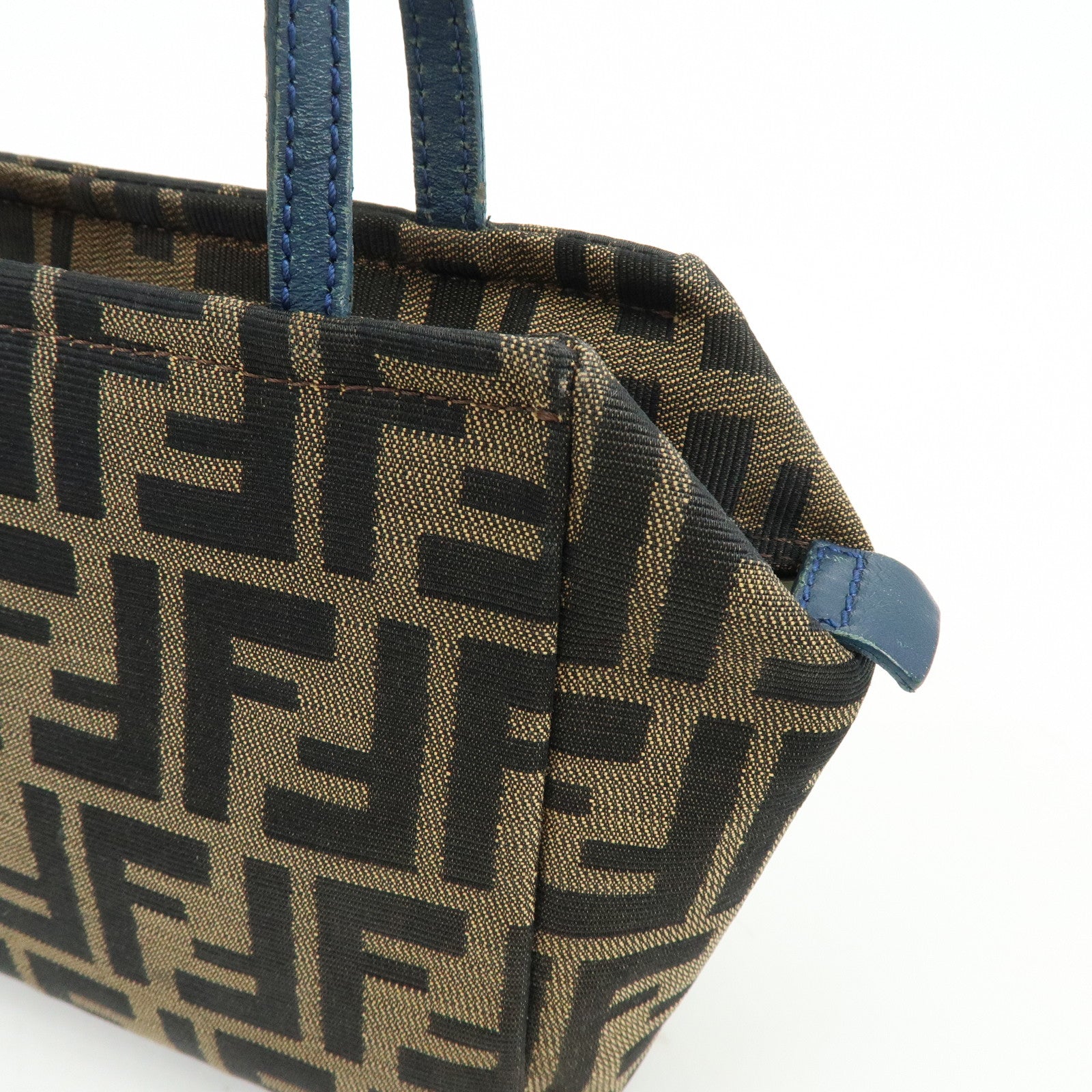 FENDI Zucca Canvas Leather Hand Bag Brown Black Navy 8N0000