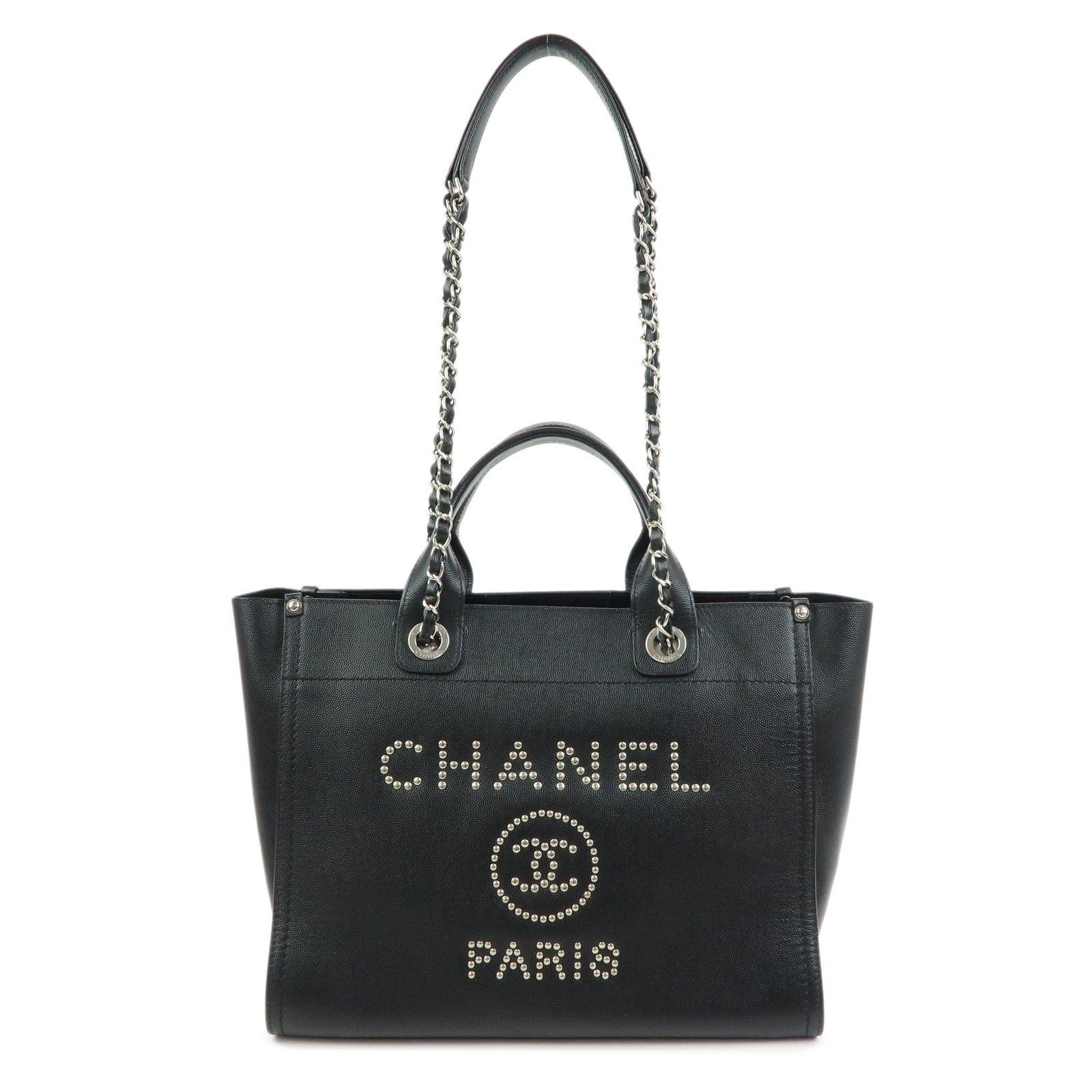 CHANEL Deauville Tote MM Caviarskin 2WAY Hand Shoulder Bag A57069