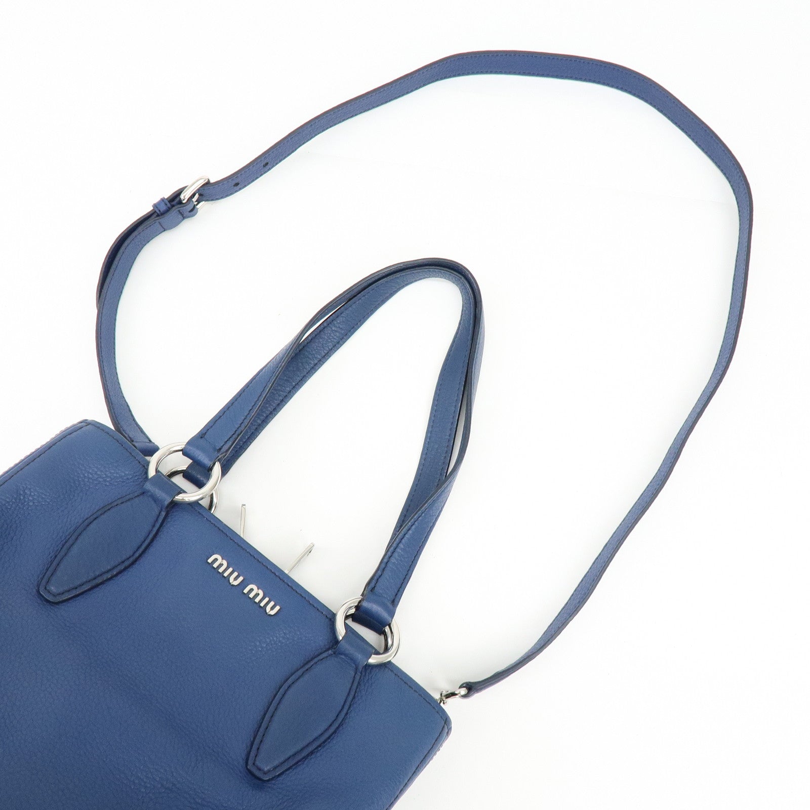 MIU MIU Madras Leather 2Way Bag Hand Bag Shoulder Bag Blue