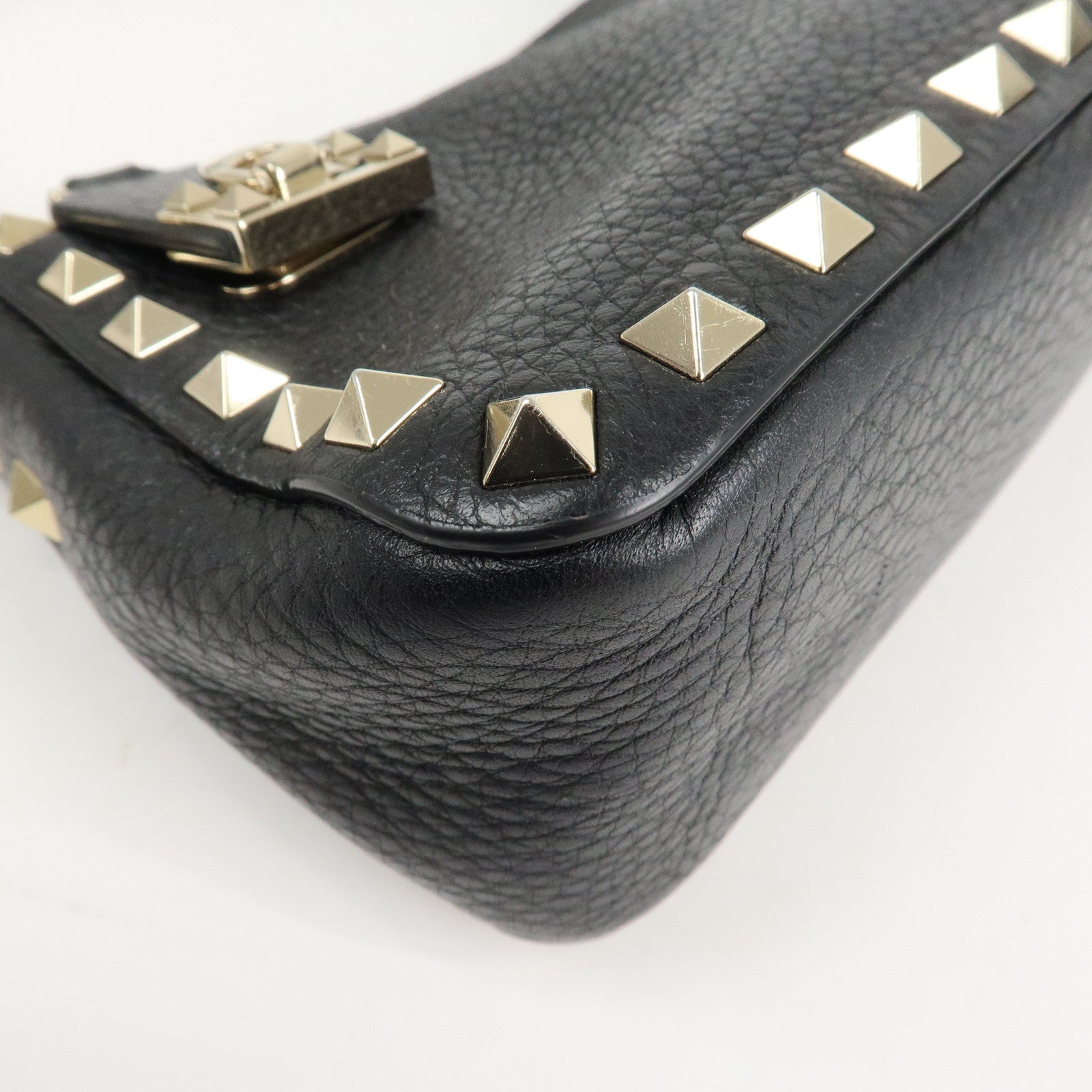 VALENTINO Rock Studs Grained Calf Leather 2Way Shoulder Bag Black