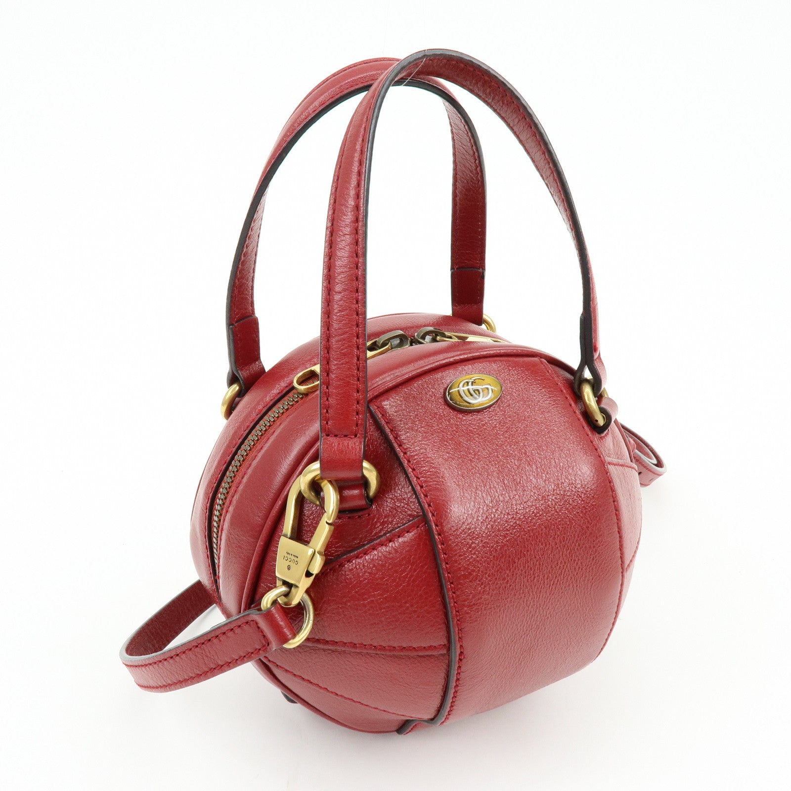 GUCCI Leather Basketball Shaped Mini Hand Shoulder Bag Red 547855