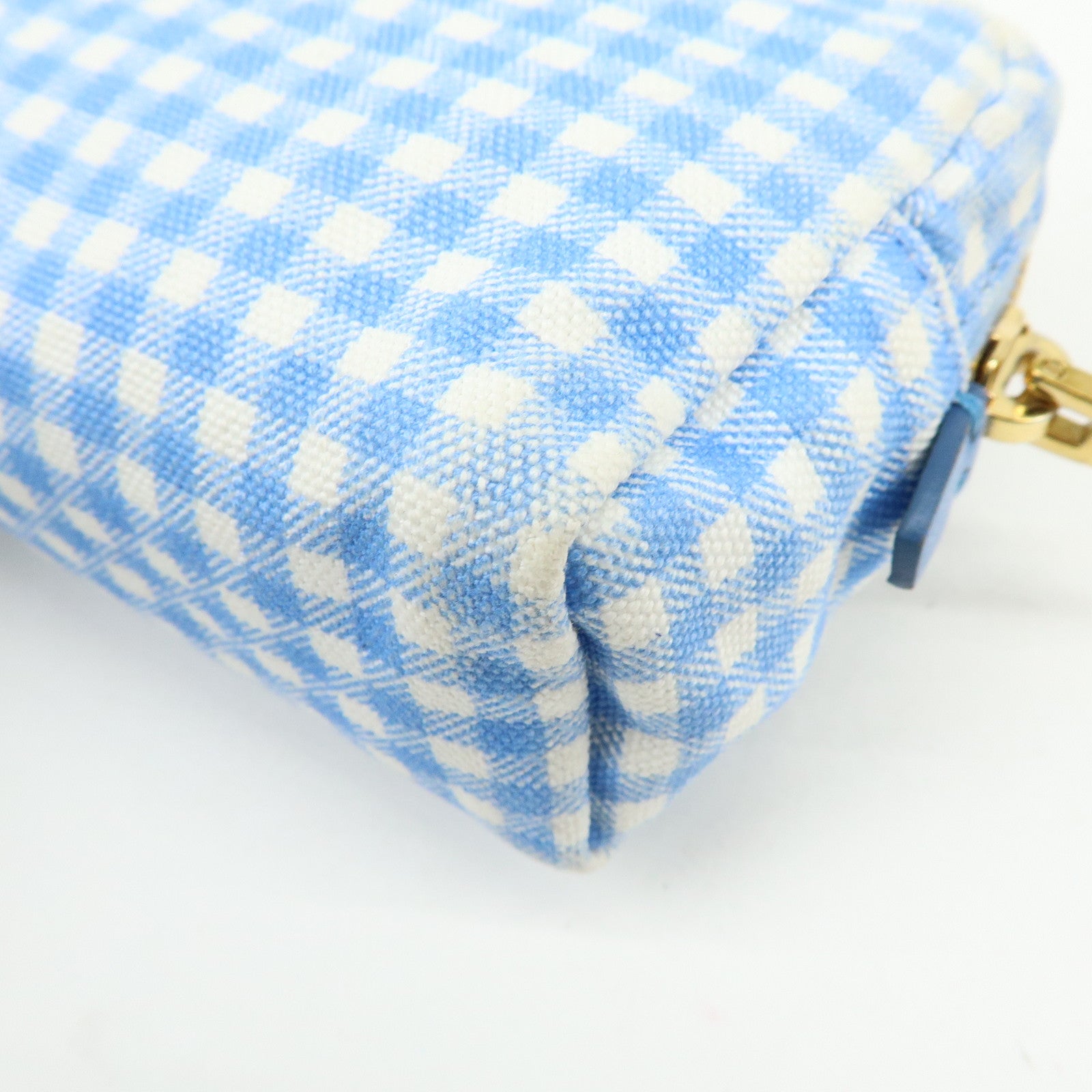 PRADA Triangle Logo Canvas Gingham Pattern Pouch Blue 1NA021