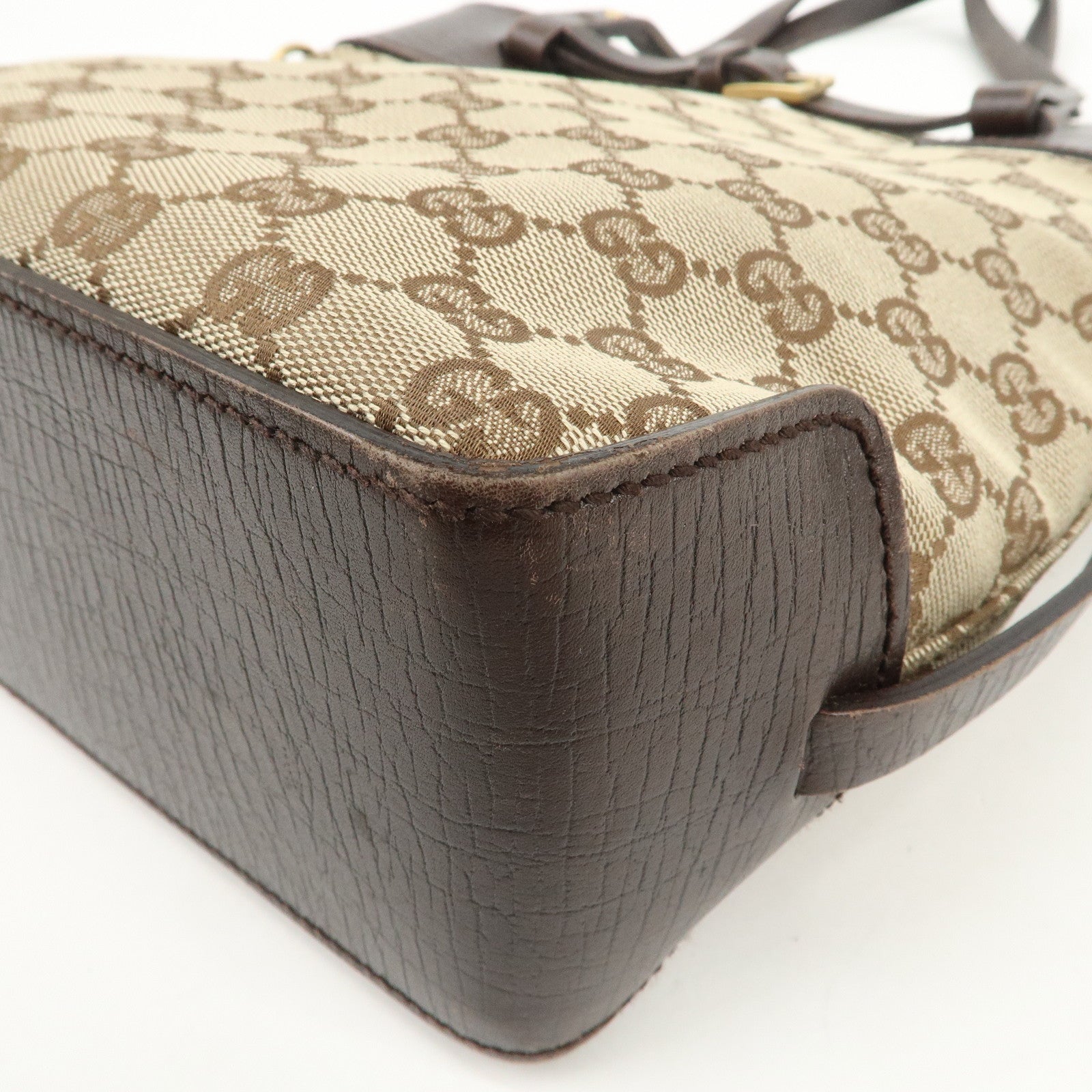 GUCCI GG Monogram Canvas Leather Tote Bag Shoulder Bag Brown 107757