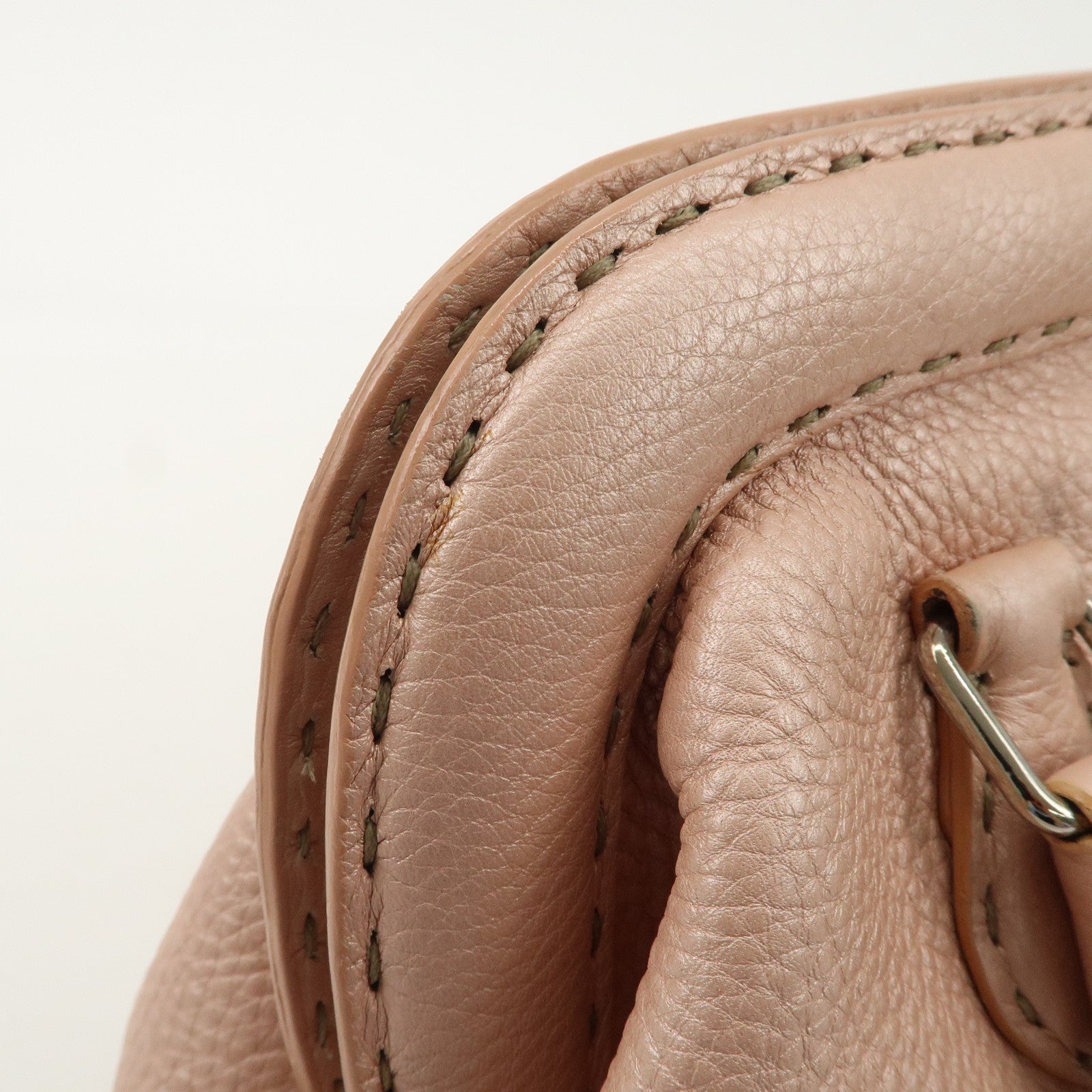 FENDI Selleria Leather Boston Bag Hand Bag Pink 8BN127 Used