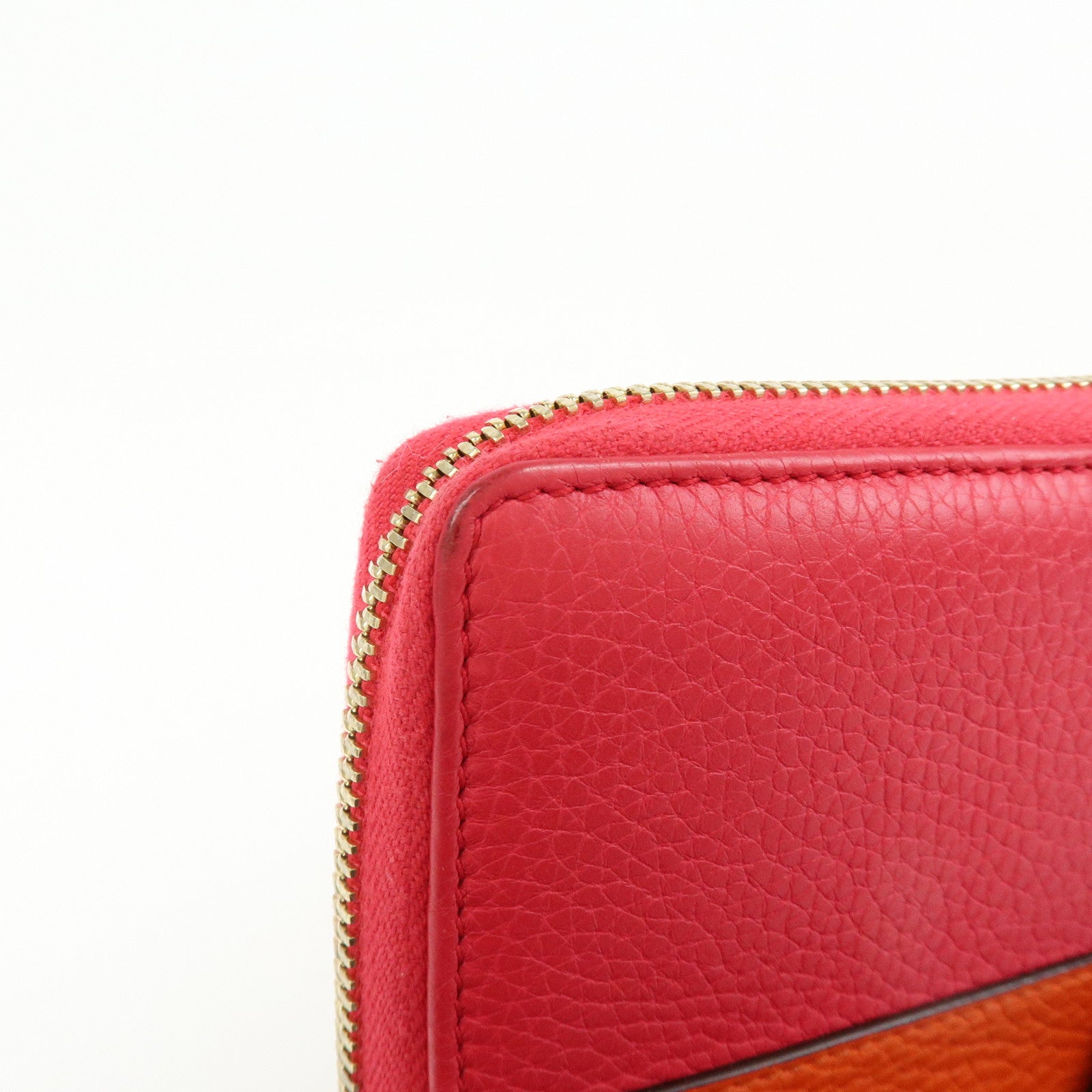 GUCCI Bamboo Leather Round Zippy Long Wallet Pink Orange 307984