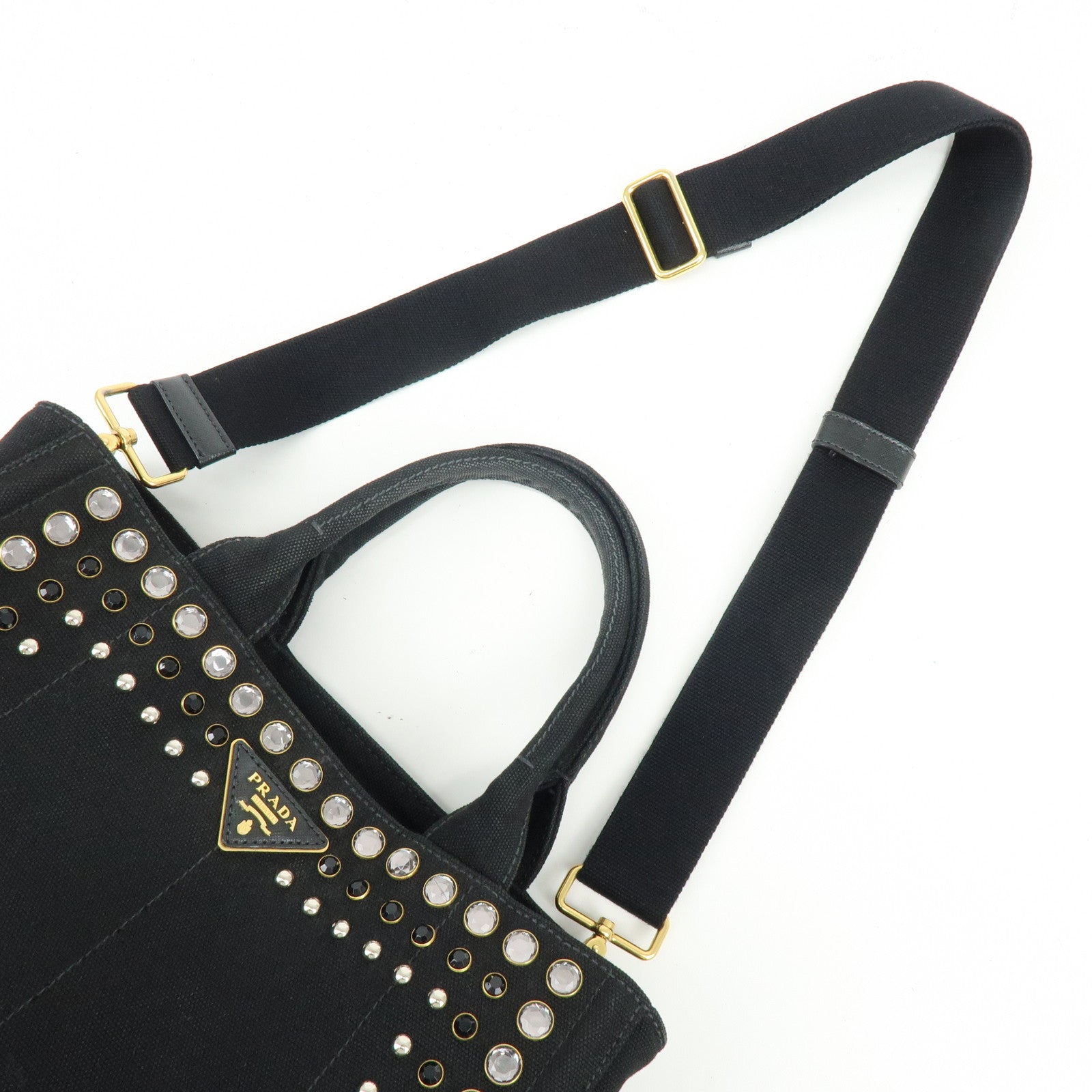 PRADA Triangle Logo Canapa Mini Canvas Bijoux 2Way Bag Black1BG439