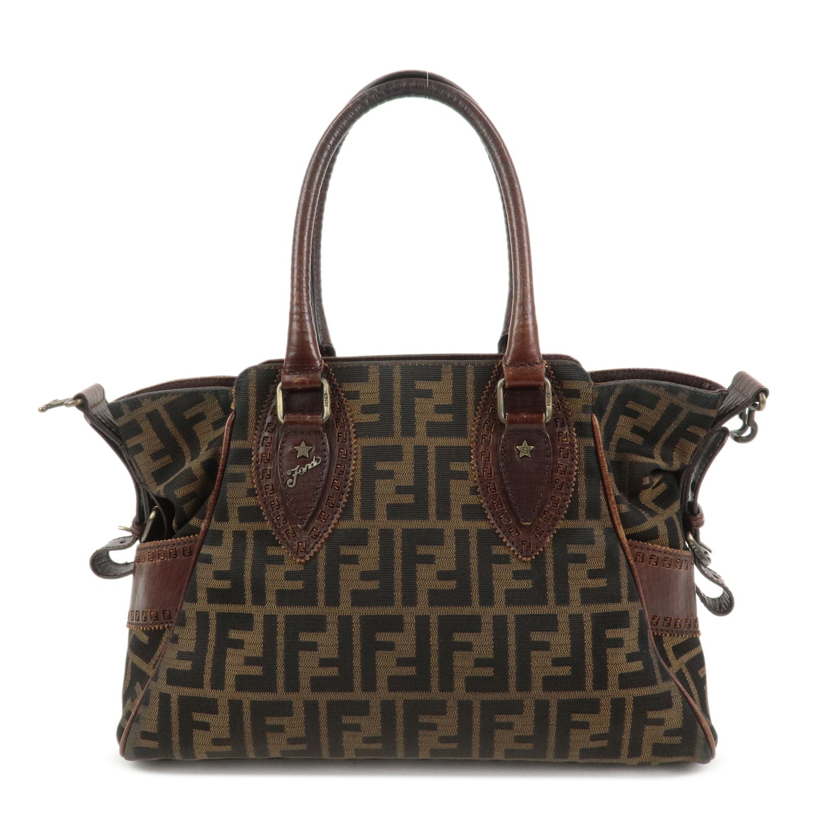 FENDI Ethnico Zucca Canvas Leather Tote Bag Shoulder Bag 8BN157
