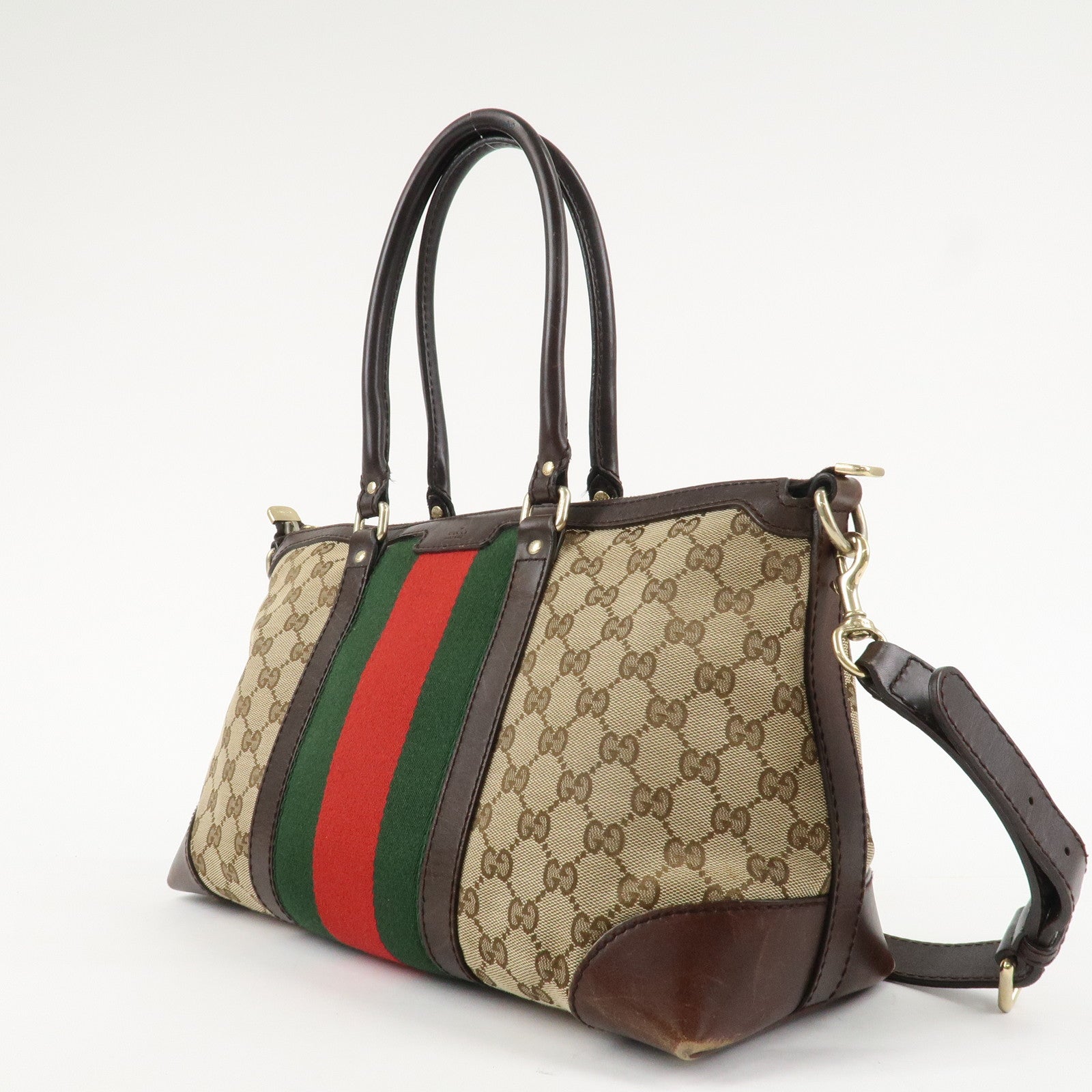 GUCCI Sherry GG Canvas Leather 2Way Tote Bag Beige Brown 257341