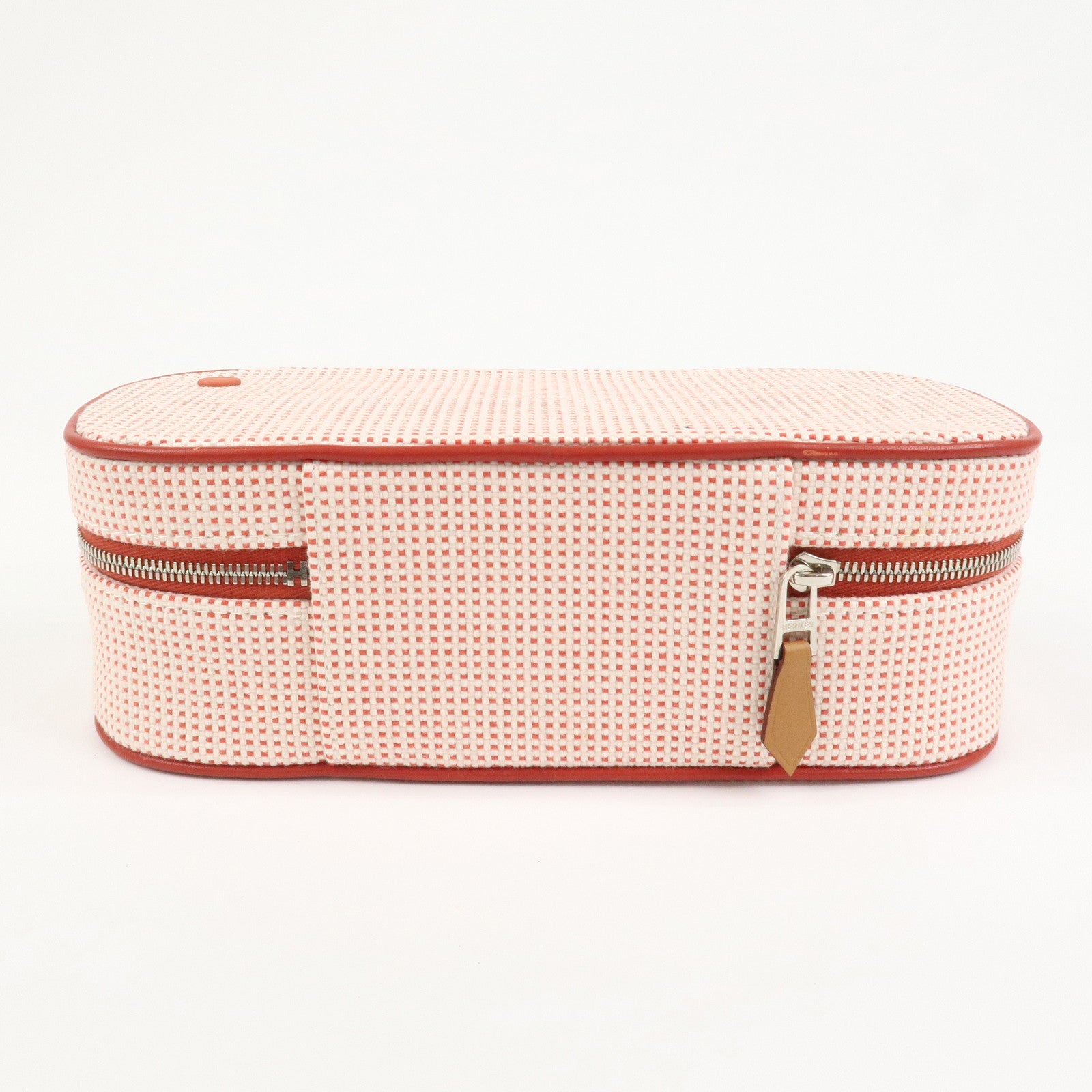 HERMES Escale Cotton100% Leather Pouch Cosmetics Pouch Vermilion