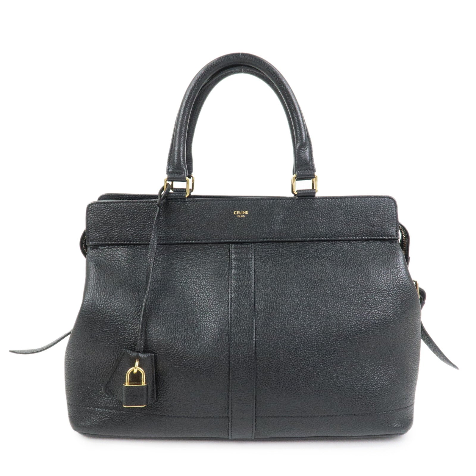 CELINE Calf Leather Boston Bag Hand Bag Black