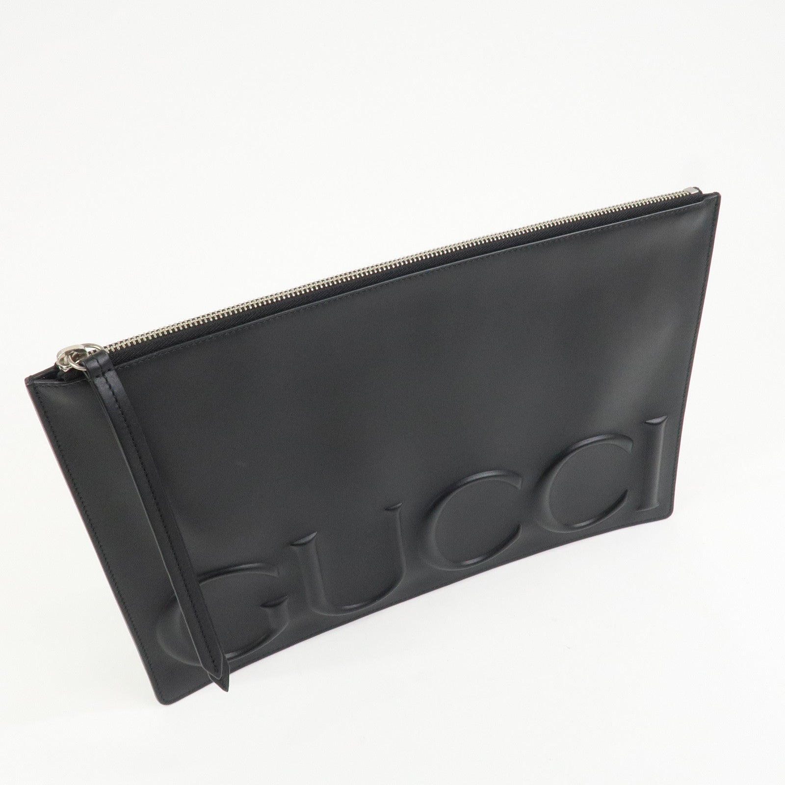 GUCCI Logo Leather XL Clutch Bag Black 421853