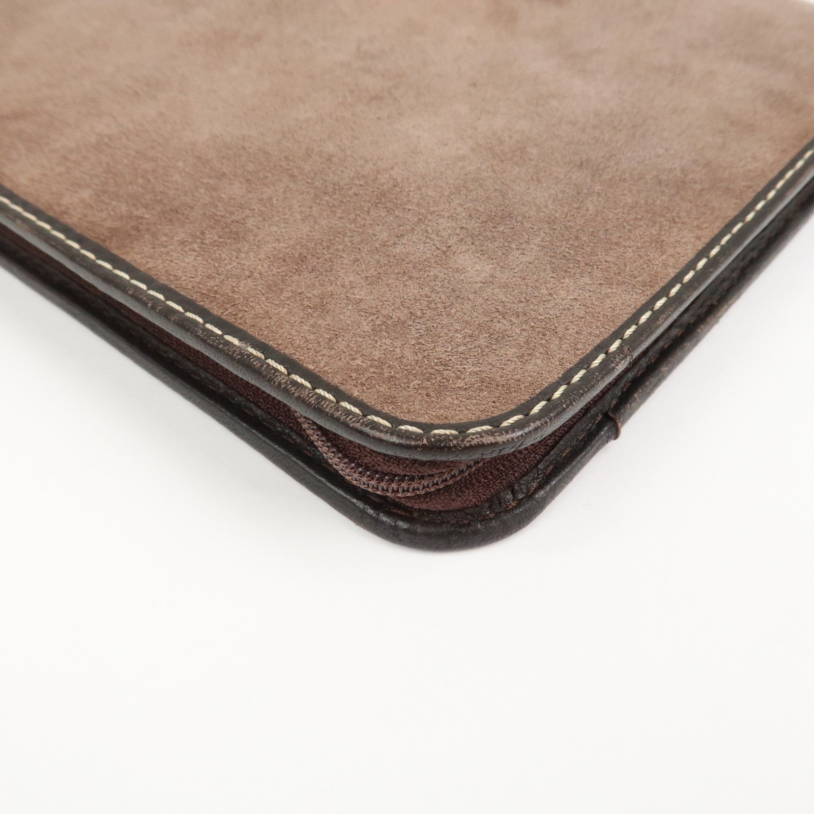 LOEWE Suede Leather Round Zippy Planer Cover Agenda Cover Brown