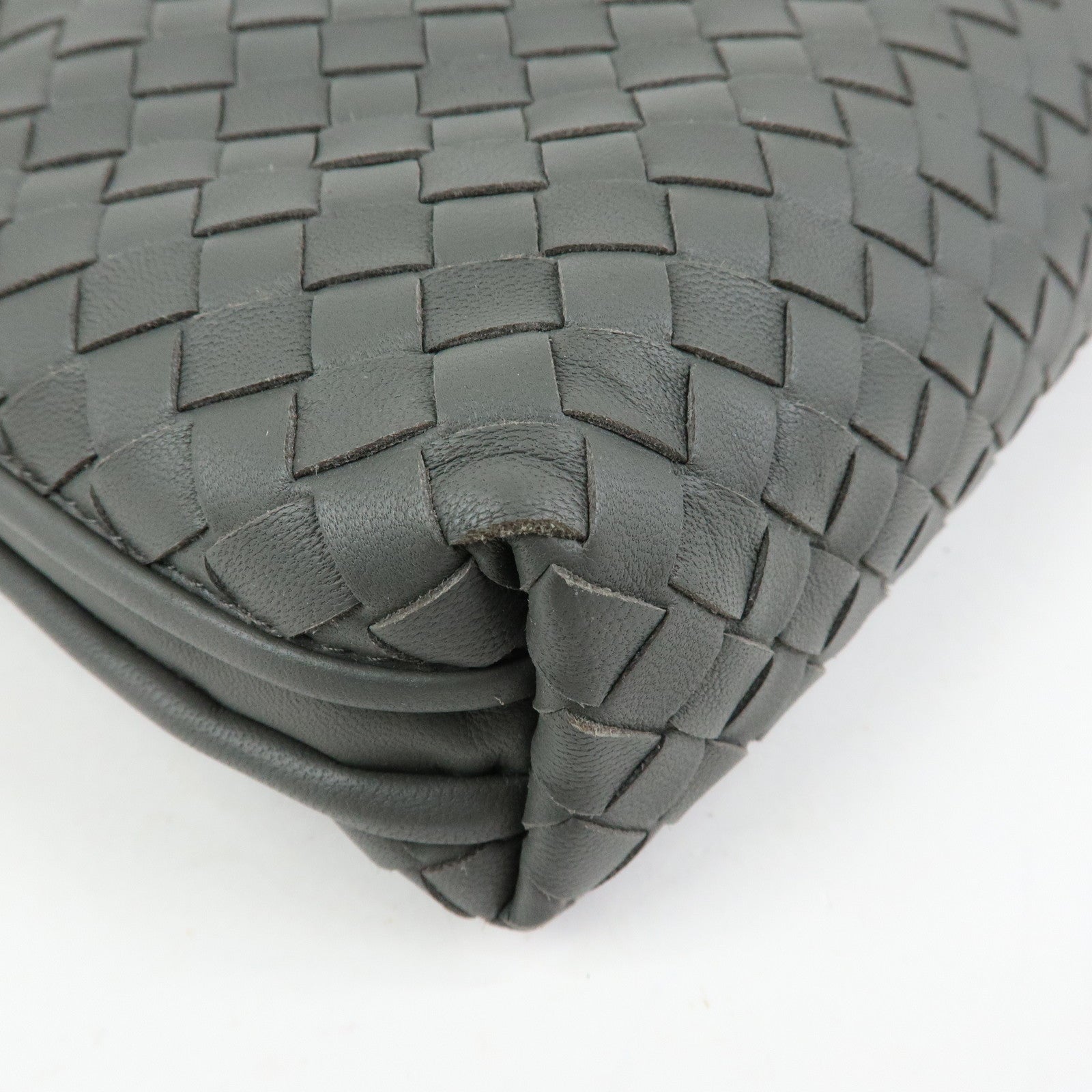 BOTTEGA VENETA Nodini Intrecciato Leather Shoulder Bag Gray 245354