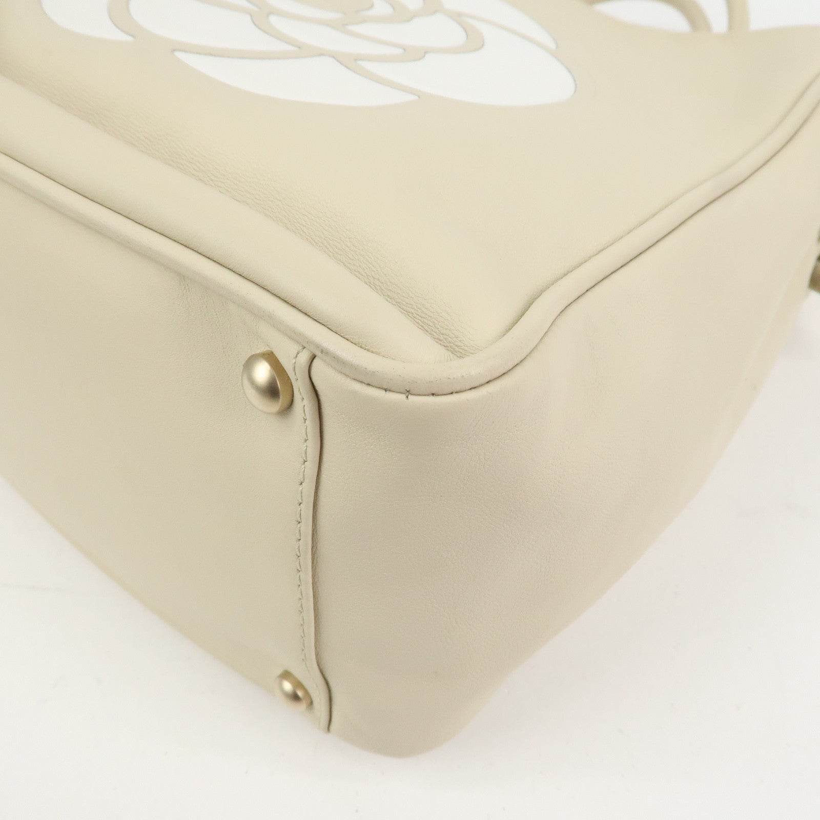 CHANEL Camelia Lambskin Hand Bag Tote Bag Ivory A20856