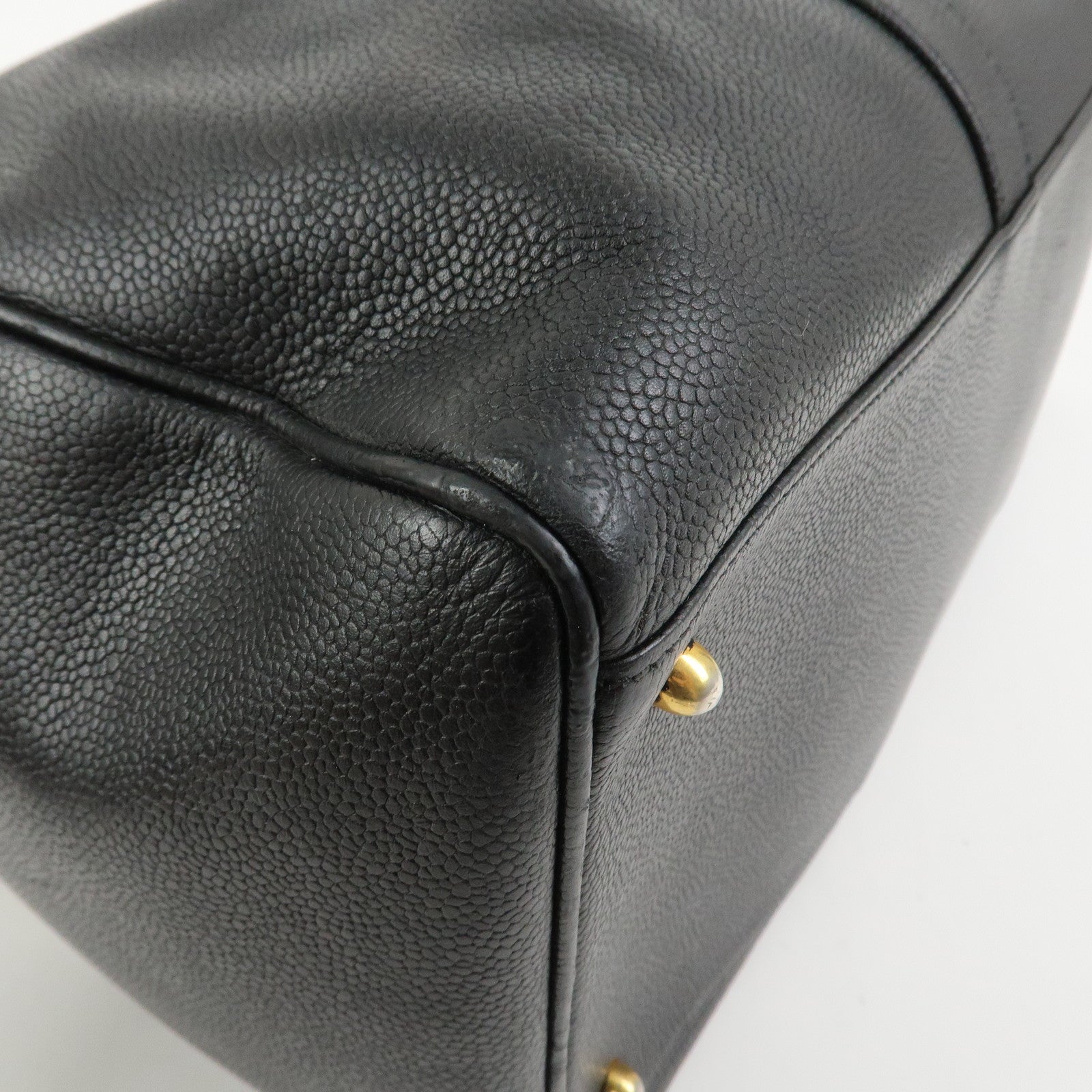 CHANEL COCO Mark Caviar skin Boston Bag Black Gold