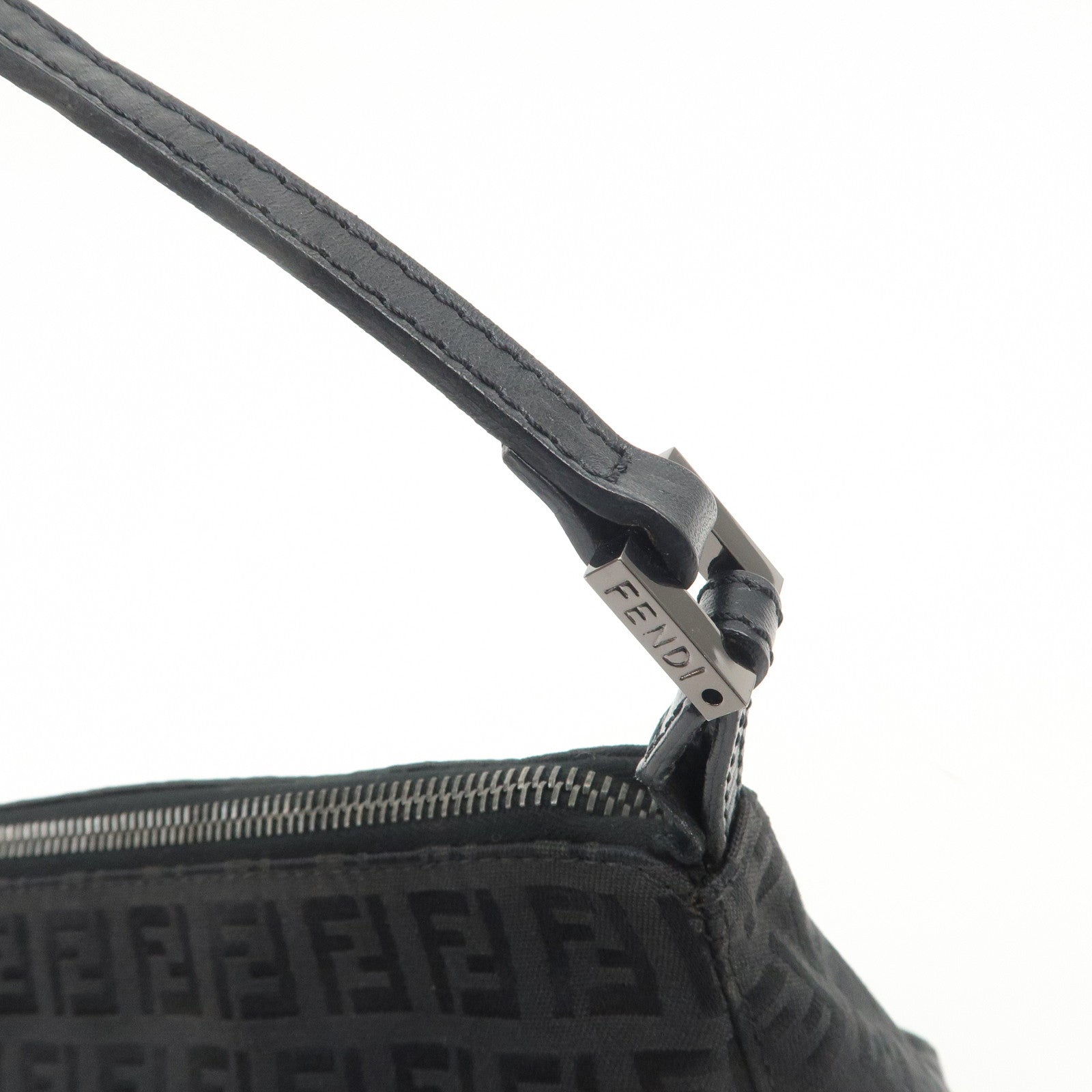 FENDI Zucchino Canvas Leather Shoulder Bag Hand Bag Pouch Black