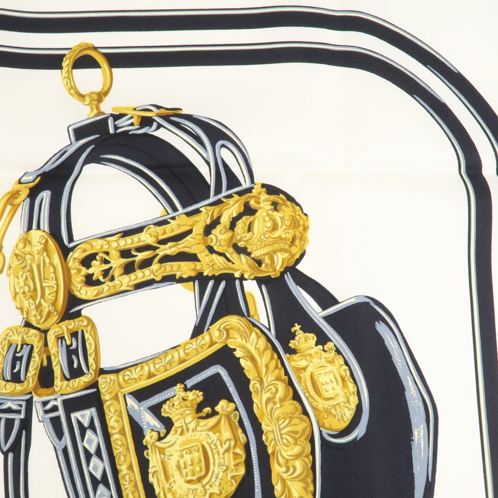 HERMES Carre 90 Silk 100% Scarf BRIDES DE GALA Black White