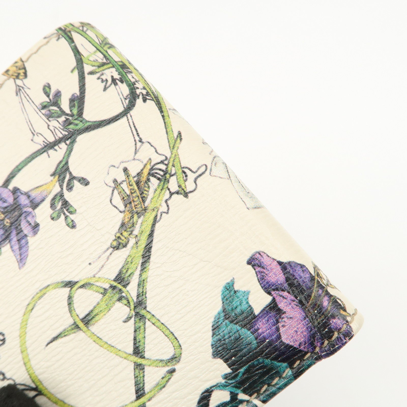 GUCCI GG Marmont Flora Canvas Leather Compact Wallet Ivory 04848