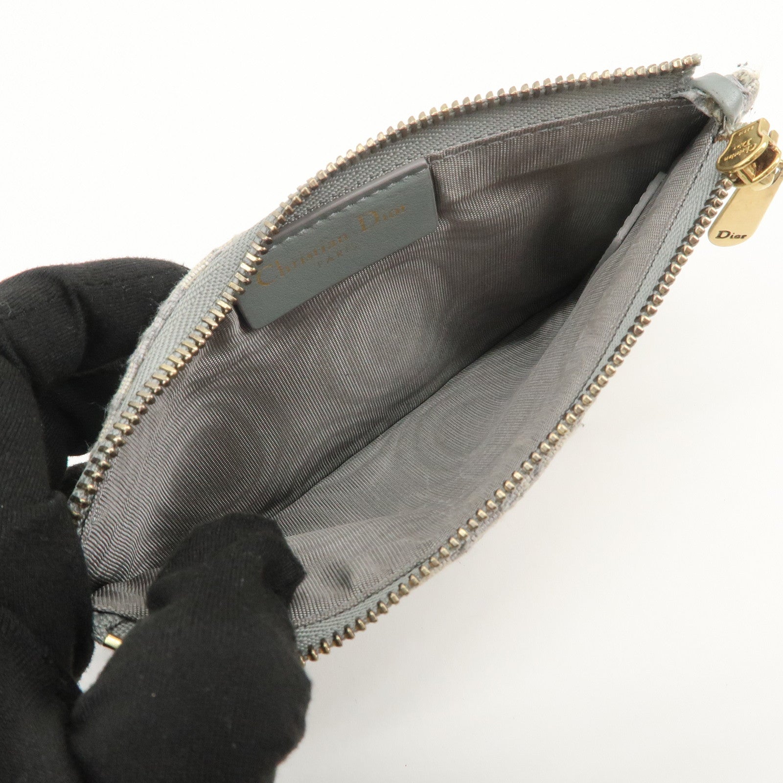 Christian Dior Oblique Jacquard Calf Leather Chain Wallet Gray WOC