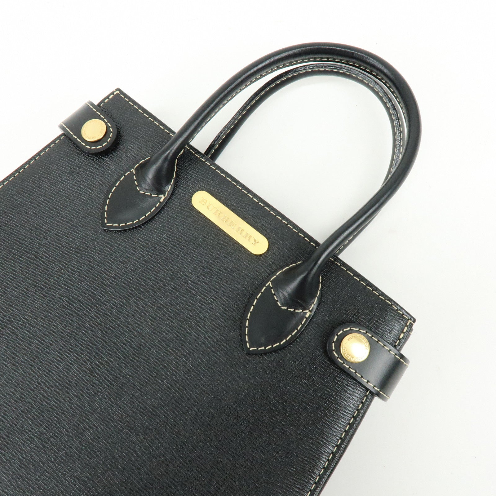 BURBERRY Logo Leather Hand Bag Black