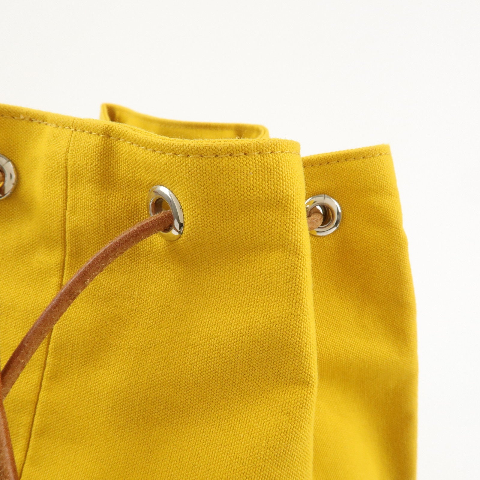 HERMES Porochon Mimil GM Canvas Leather Drawstring Backpack Yellow