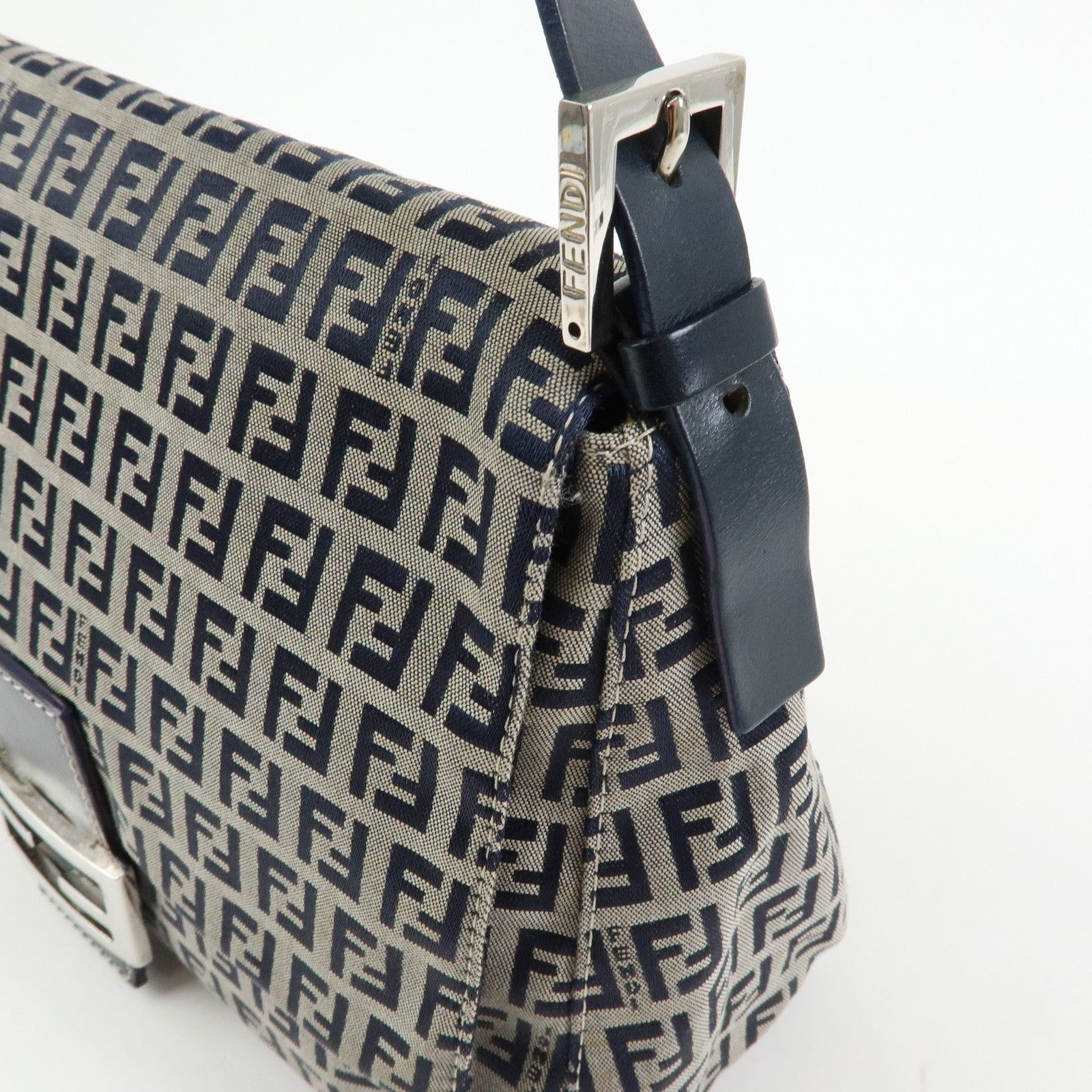FENDI Zucchino Mamma Baguette Canvas Leather Shoulder Bag 26325 Auth Used F/S