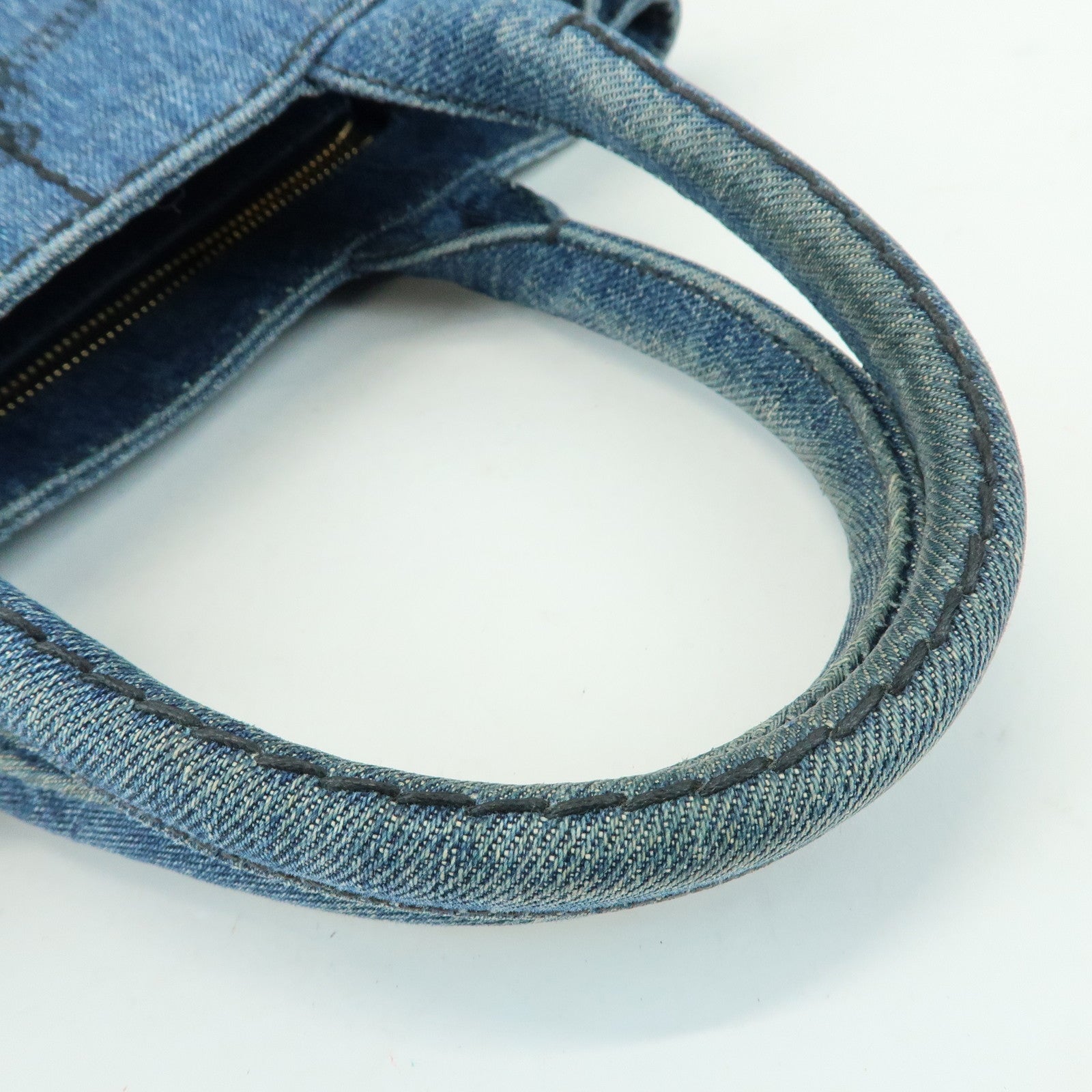 PRADA Triangle Logo Canapa Mini Denim 2Way Bag Hand Bag Blue 1BG439