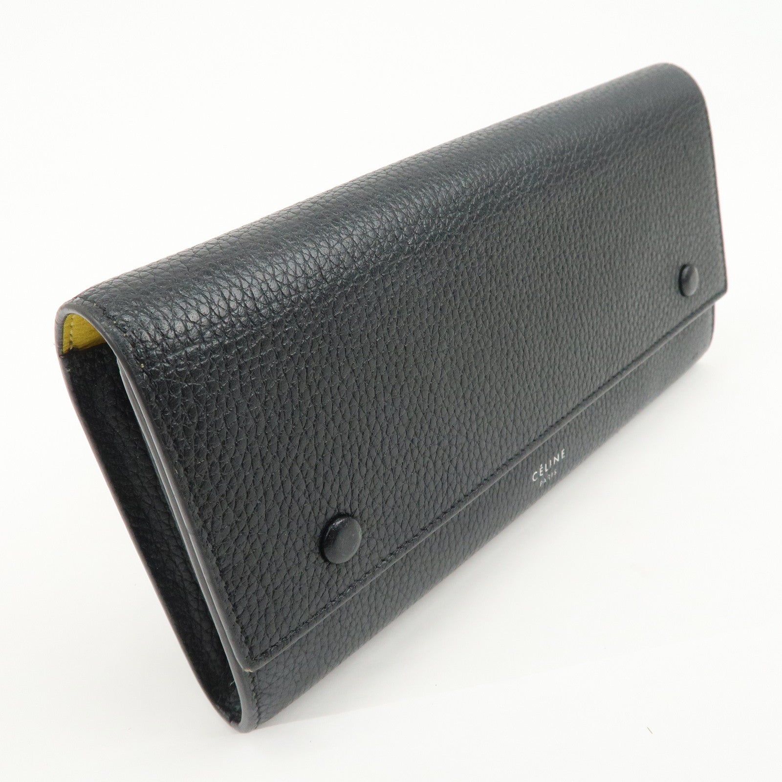 CELINE Logo Glen Calfskin Button Flap Long Wallet Navy