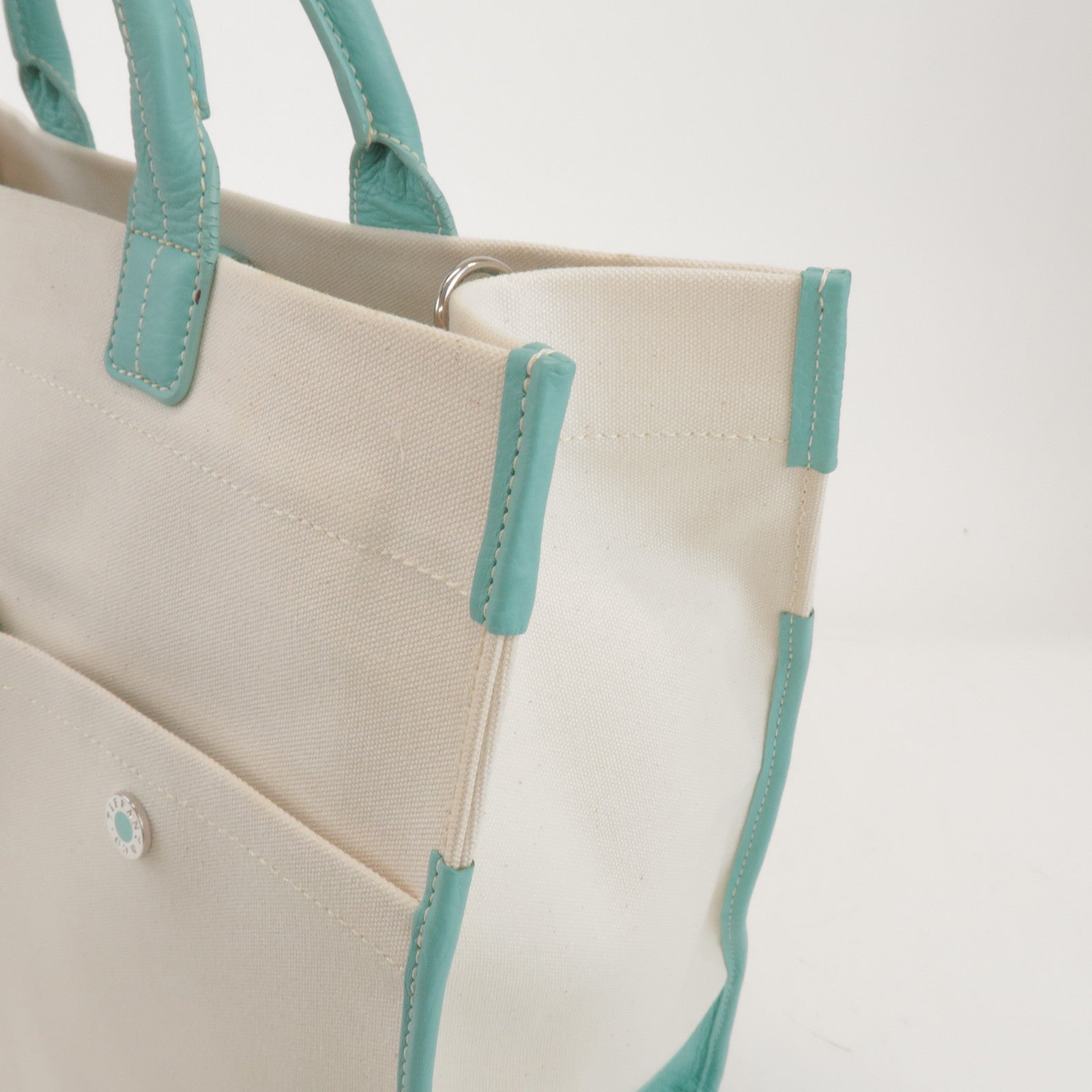 Tiffany & Co Jitney Canvas Leather 2Way Bag Tote Bag Natural Blue