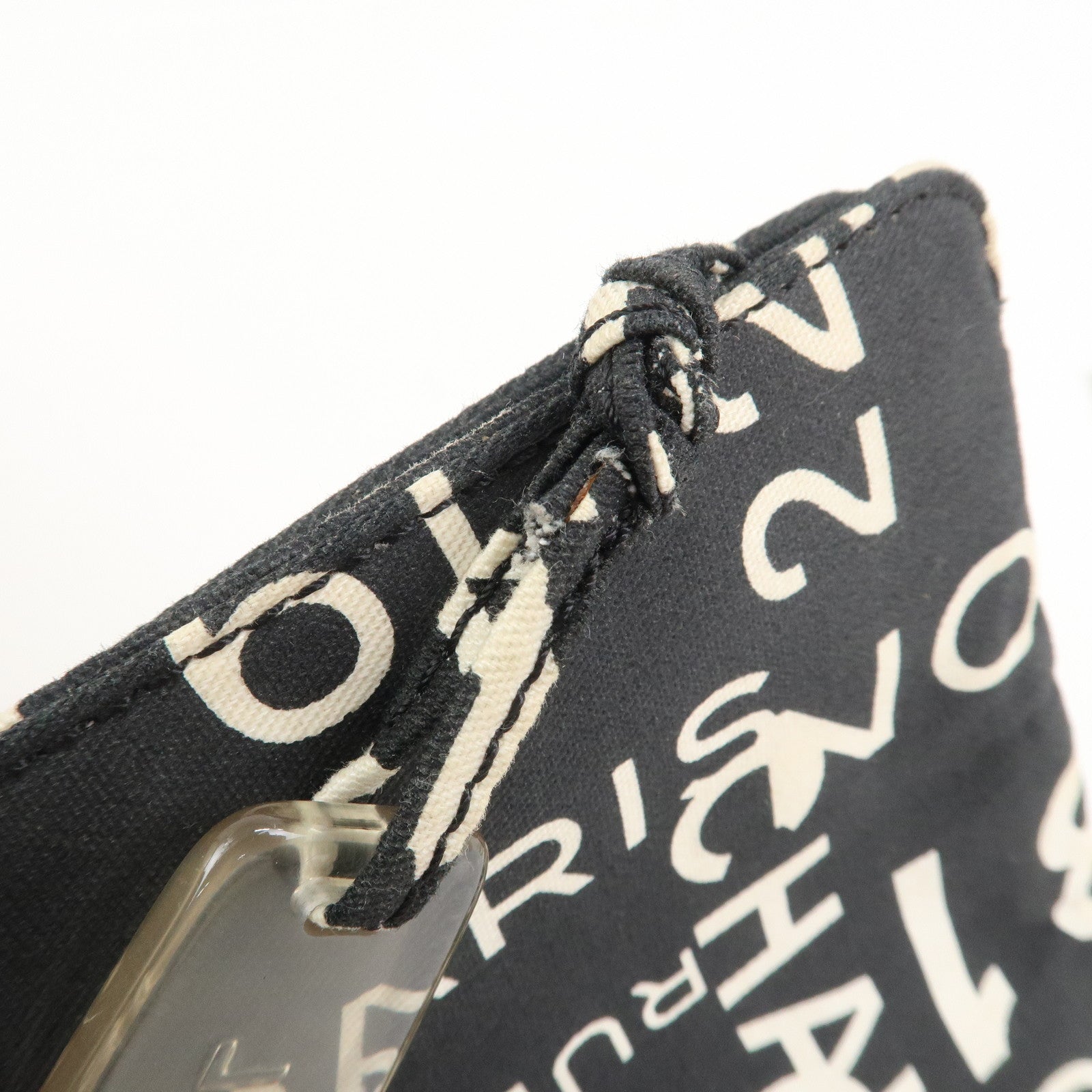 CHANEL By Sea Line Canvas Clutch Bag Cosmetic Pouch Black White