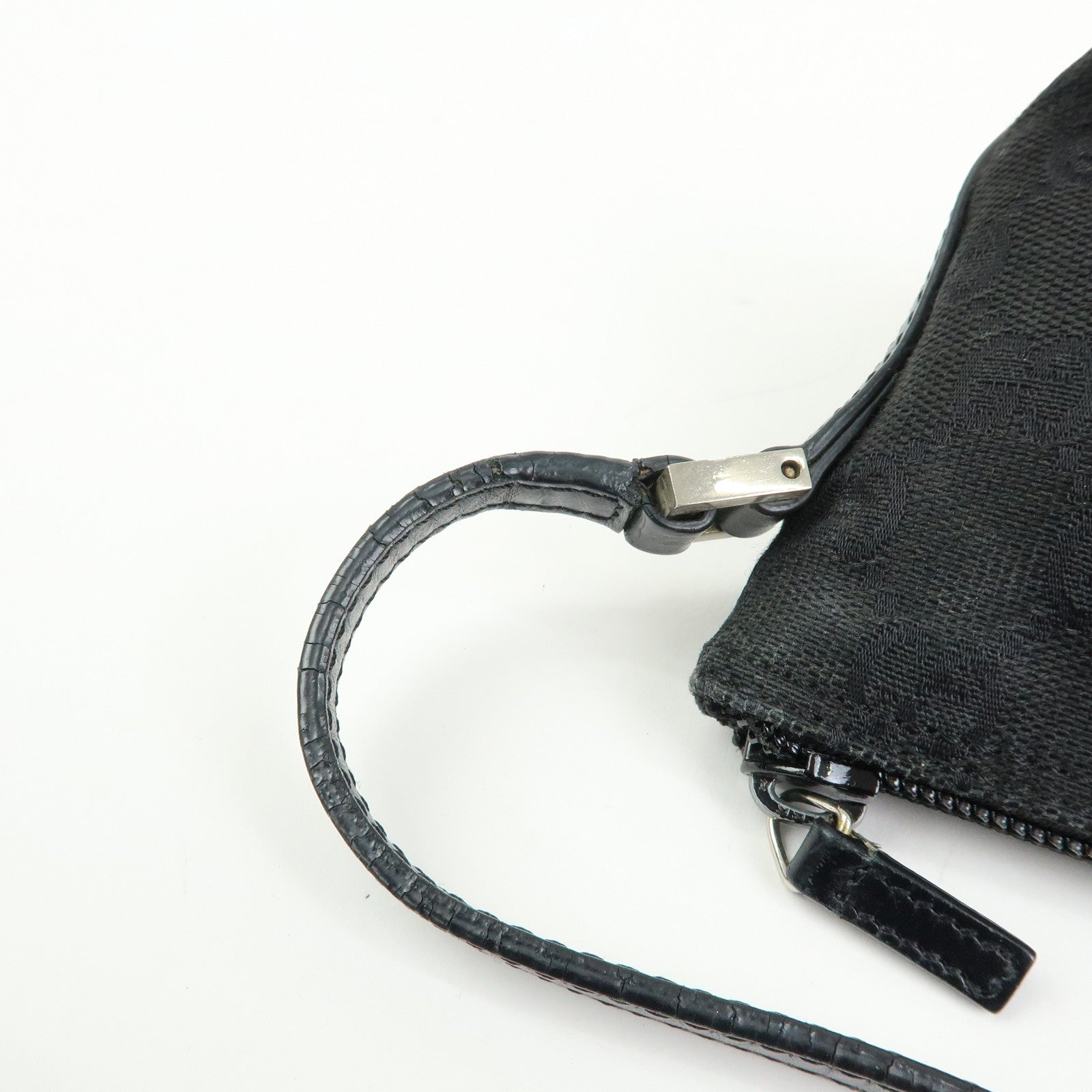 GUCCI Boat Bag GG Canvas Leather Hand Bag Pouch Black 0391103