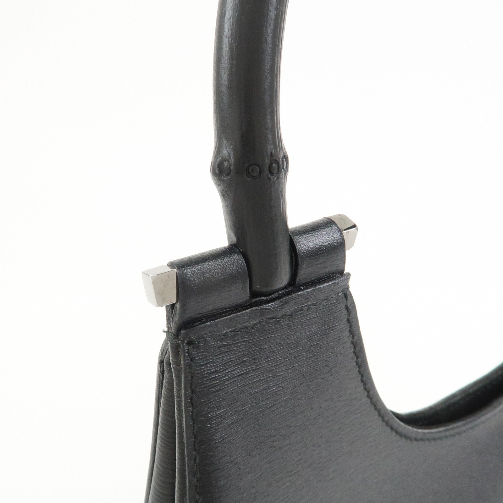GUCCI Bamboo Leather Hand Bag Shoulder Bag Black 001.3761