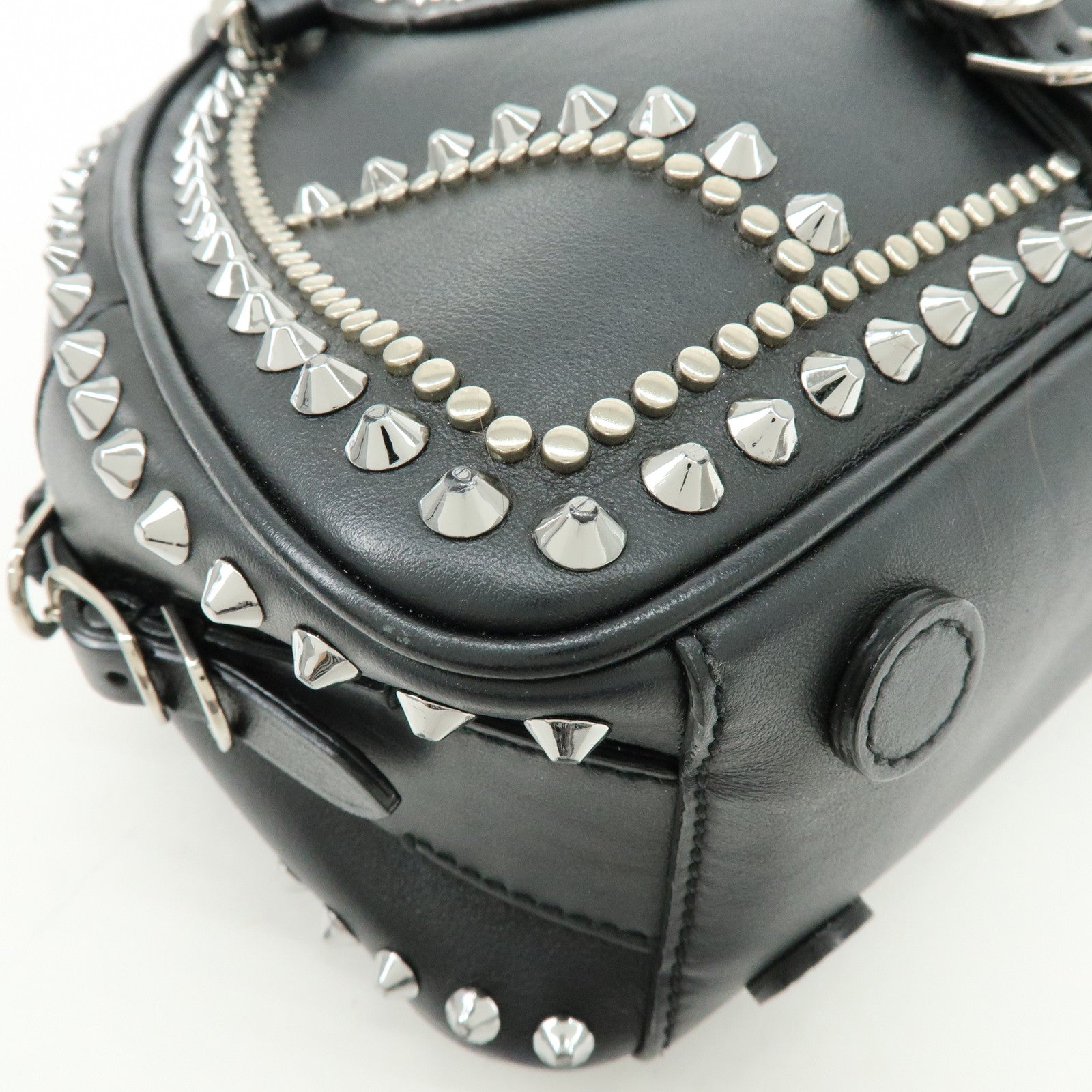 JIMMY CHOO Varenne Leather Bowling Bag Hand Bag Studs Black