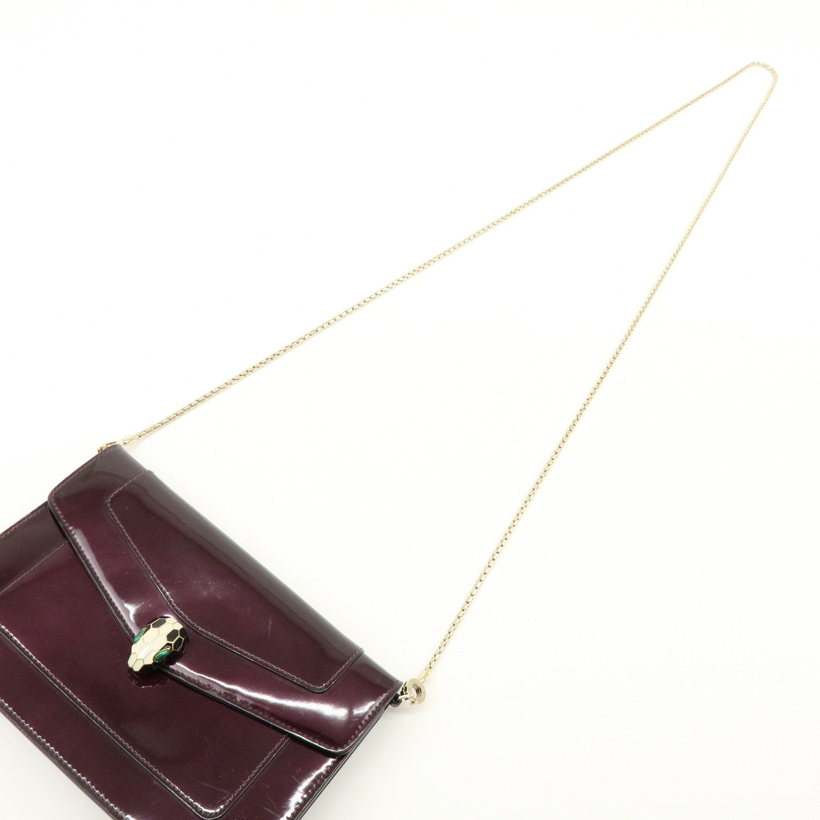 BVLGARI Serpenti Forever Patent Leather Chain Wallet Purple