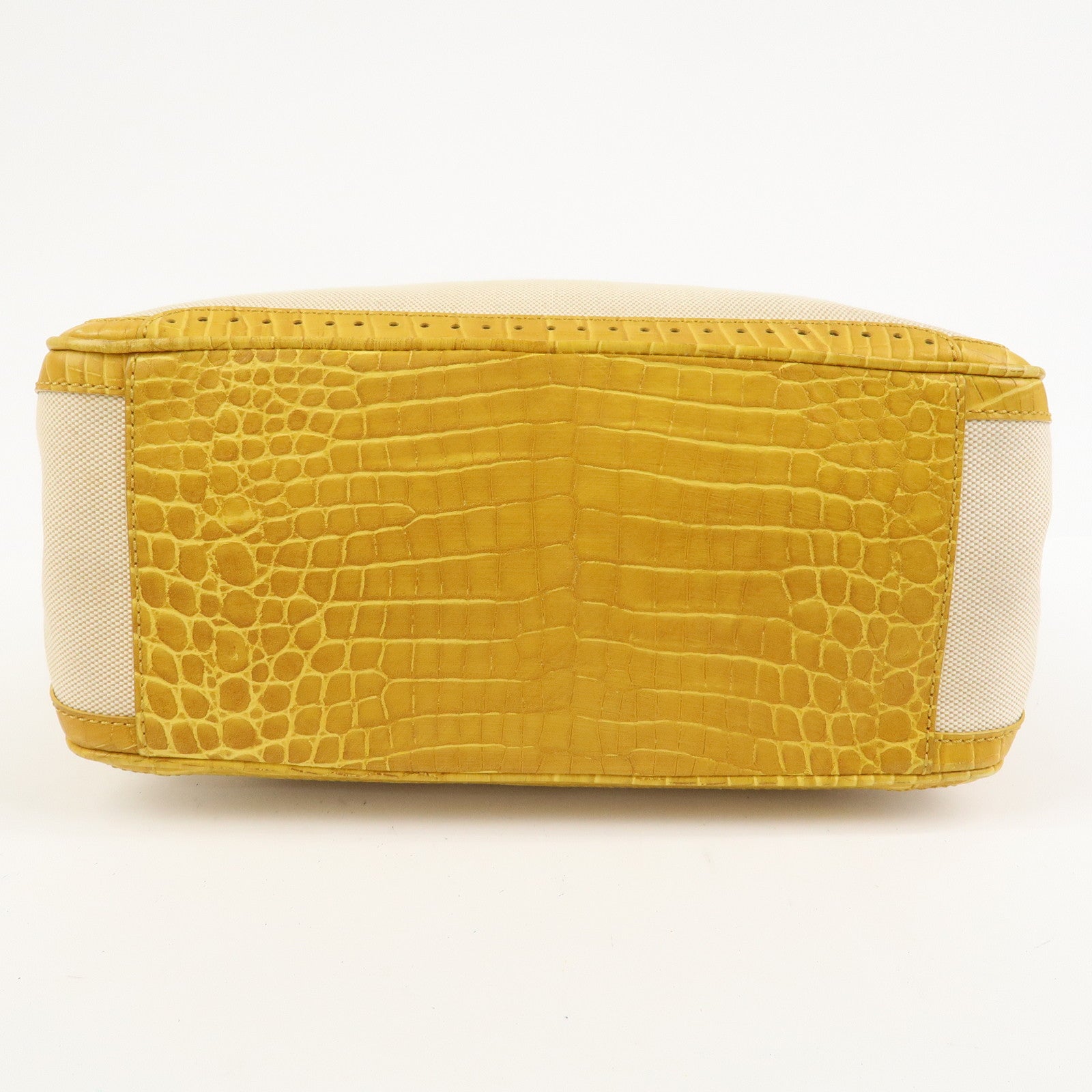 CELINE Boogie Bag Canvas Embossed Leather Hand Bag Natural Yellow