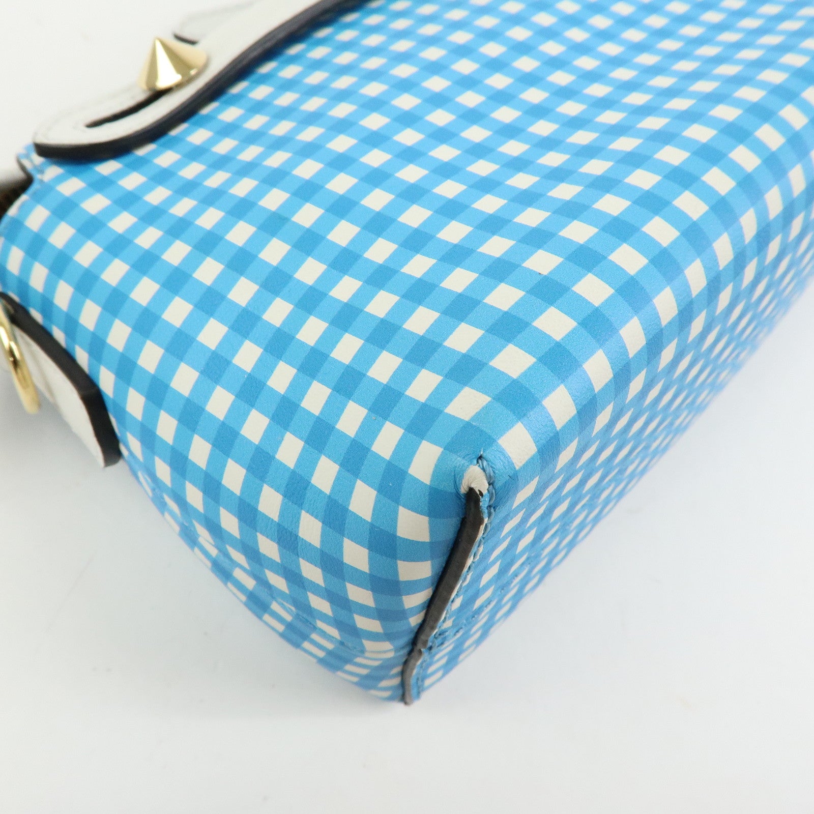 FENDI By The Way Leather 2Way Shoulder Bag Gingham Plaid 8BL145
