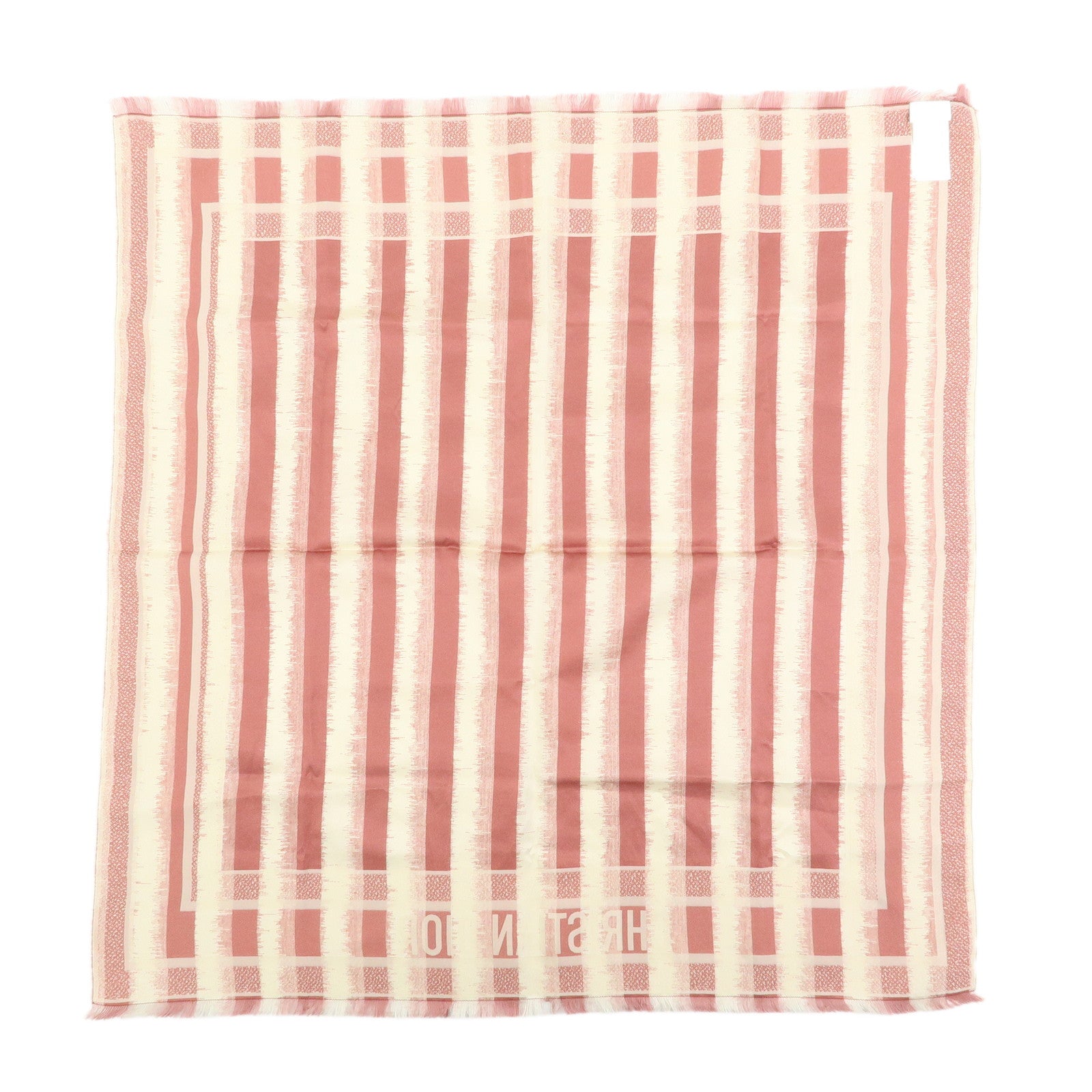Christian Dior Logo Silk Cotton Polyester Scarf Stripe Print Pink