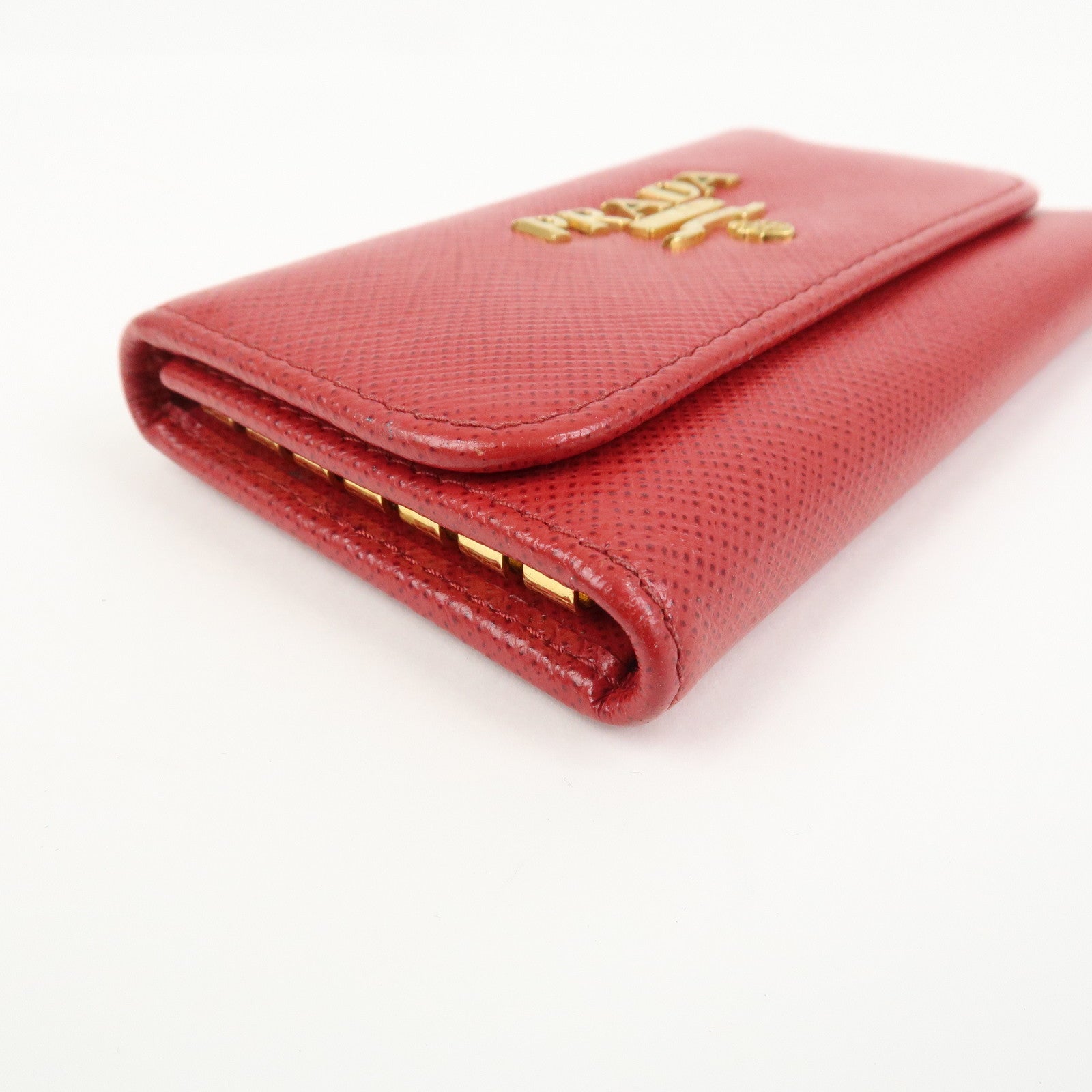 PRADA Logo Saffiano Leather Key Case Key Holder Red 11BG222