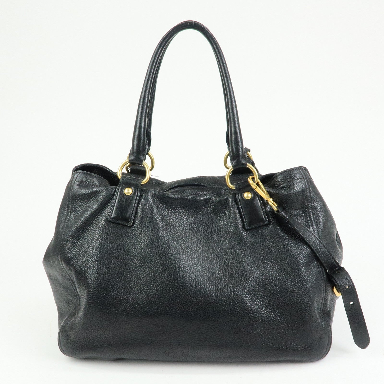 PRADA Logo Leather 2Way Bag Hand Bag Shoulder Bag Black BR4083