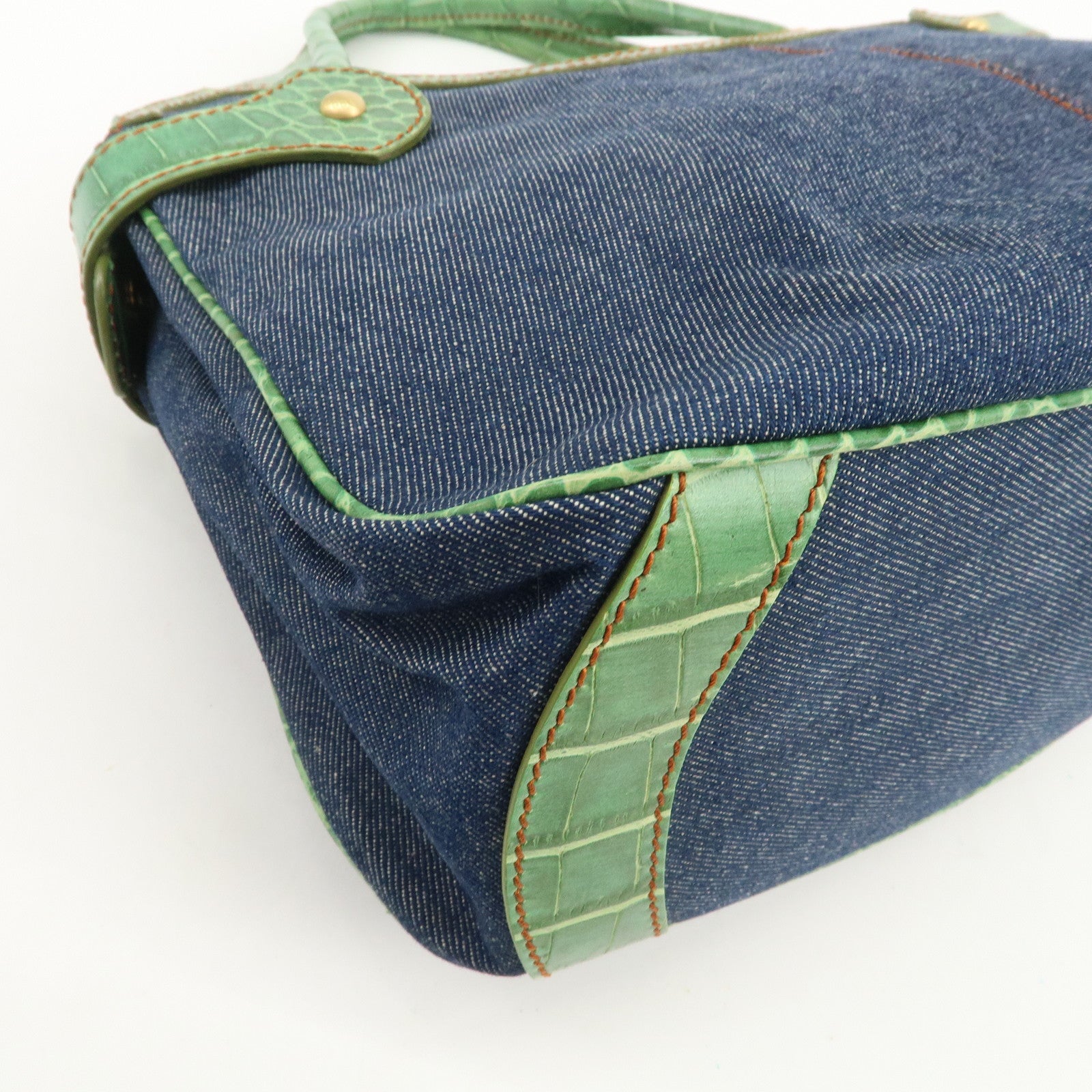 TOD’S Logo Denim Emboss Leather Hand Bag Shoulder Bag Blue Green