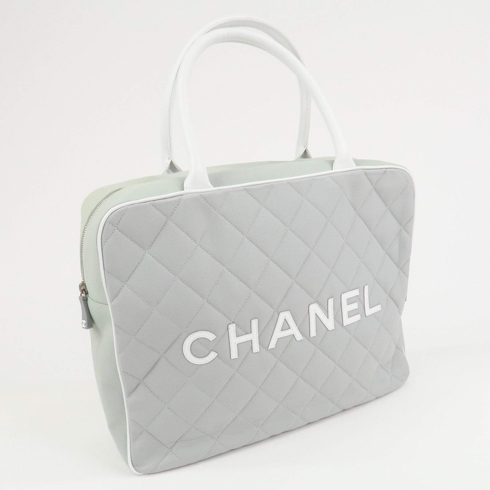 CHANEL Sports Line COCO Mark Canvas Leather Hand Bag Gray White