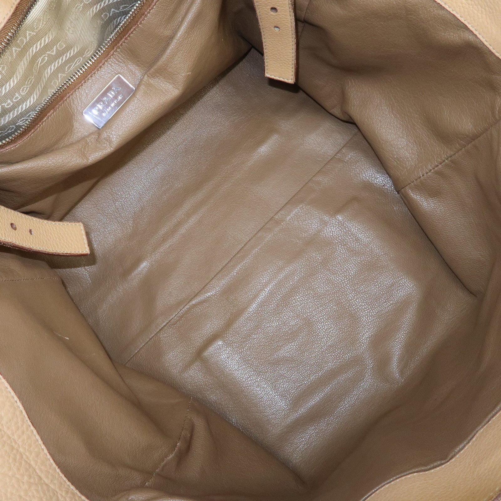 PRADA Triangle Logo Leather Shoulder Bag Hand Bag Beige