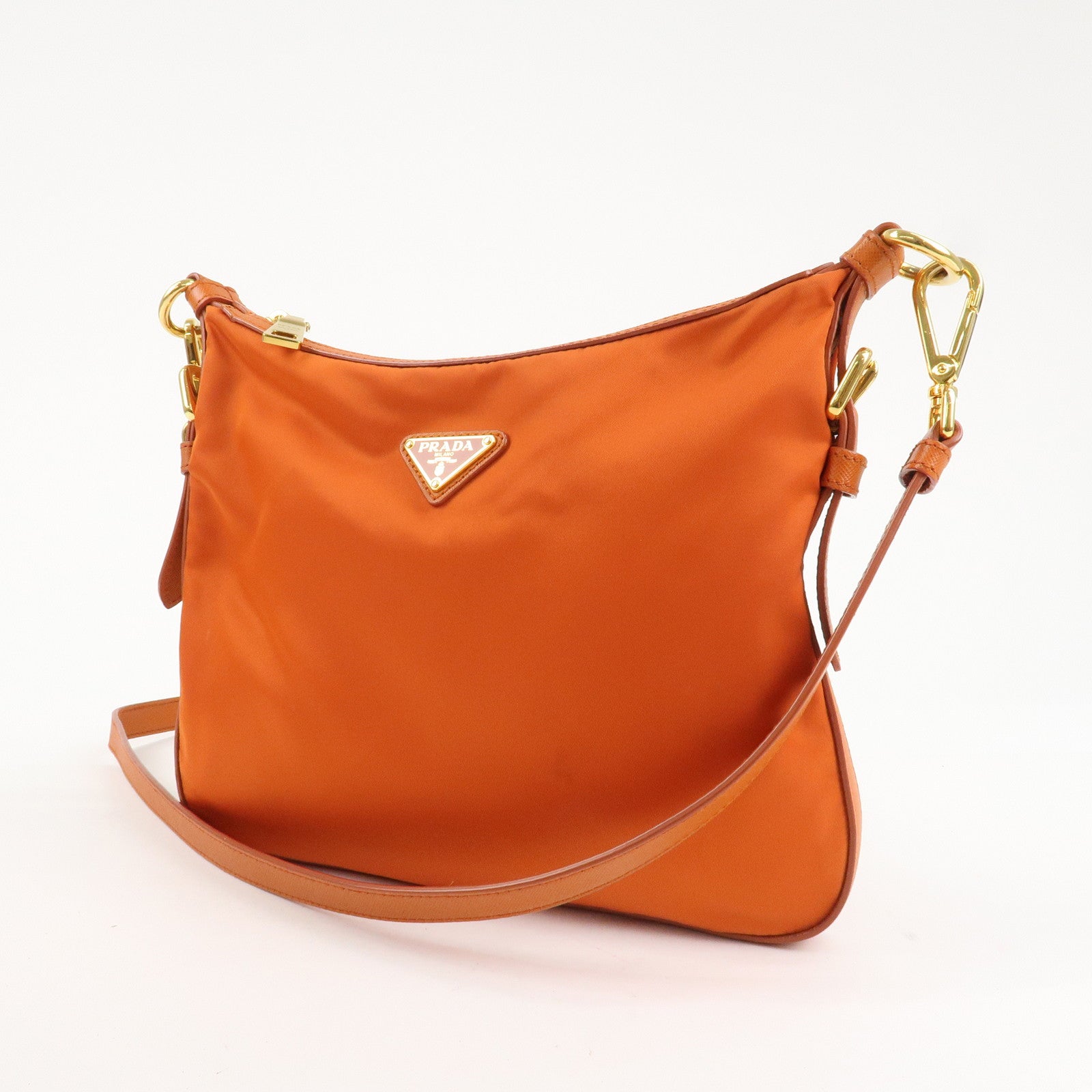 PRADA Triangle Logo Nylon Leather 2Way Shoulder Bag Orange Used